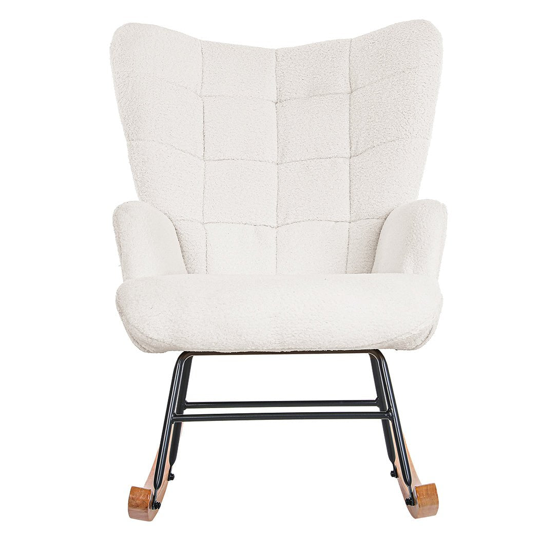 Ergonomic Fleece Rocking Chair with Solid Wood Rockers - Beige - Rivercity House & Home Co. (ABN 18 642 972 209) - Affordable Modern Furniture Australia