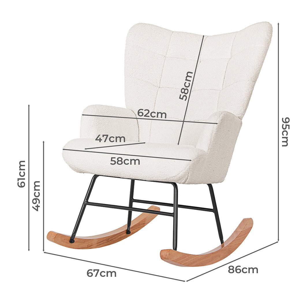 Ergonomic Fleece Rocking Chair with Solid Wood Rockers - Beige - Rivercity House & Home Co. (ABN 18 642 972 209) - Affordable Modern Furniture Australia