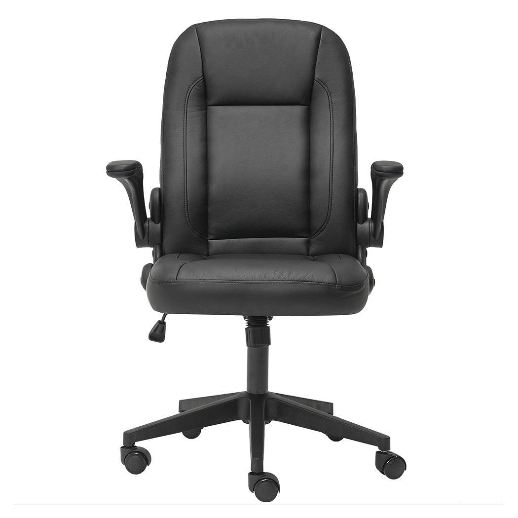 Executive PU Leather Office Chair with Adjustable Height and Flip - Up Armrests - Black - Rivercity House & Home Co. (ABN 18 642 972 209) - Affordable Modern Furniture Australia