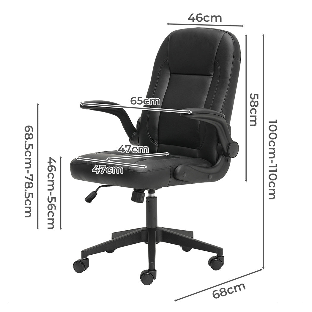 Executive PU Leather Office Chair with Adjustable Height and Flip - Up Armrests - Black - Rivercity House & Home Co. (ABN 18 642 972 209) - Affordable Modern Furniture Australia