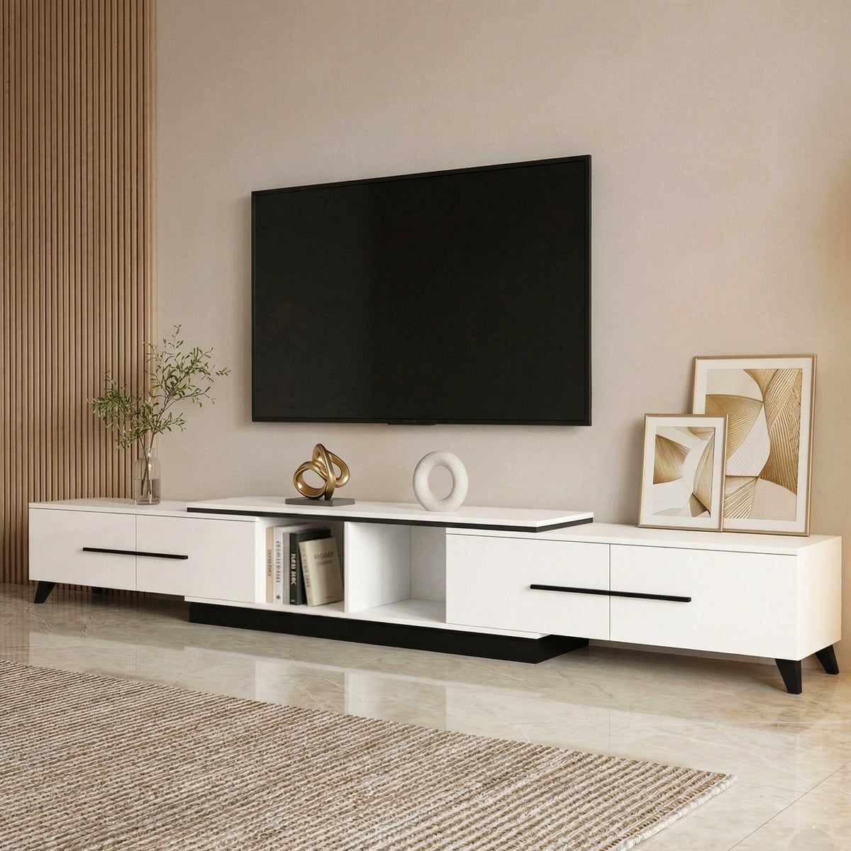 Extendable TV Cabinet Entertainment Unit Stand 190-260cm - White - Furniture > Living Room > TV Units - Rivercity House & Home Co. (ABN 18 642 972 209) - Affordable Modern Furniture Australia