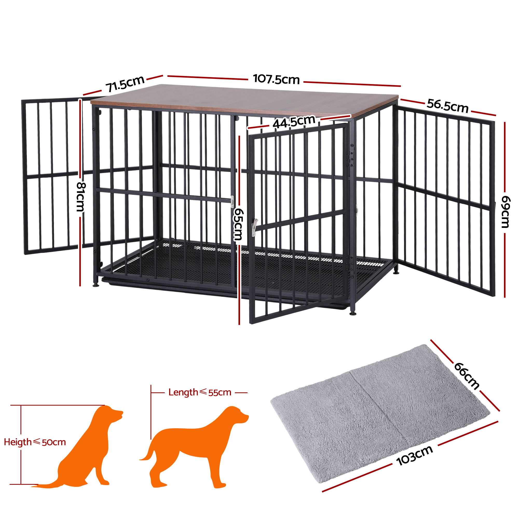 Extra Large Dog Crate Furniture 107cm Dog Cage Puppy Pet Wooden Black - Pet Care > Dog Supplies > Dog Carriers & Crates - Rivercity House & Home Co. (ABN 18 642 972 209) - Affordable Modern Furniture Australia