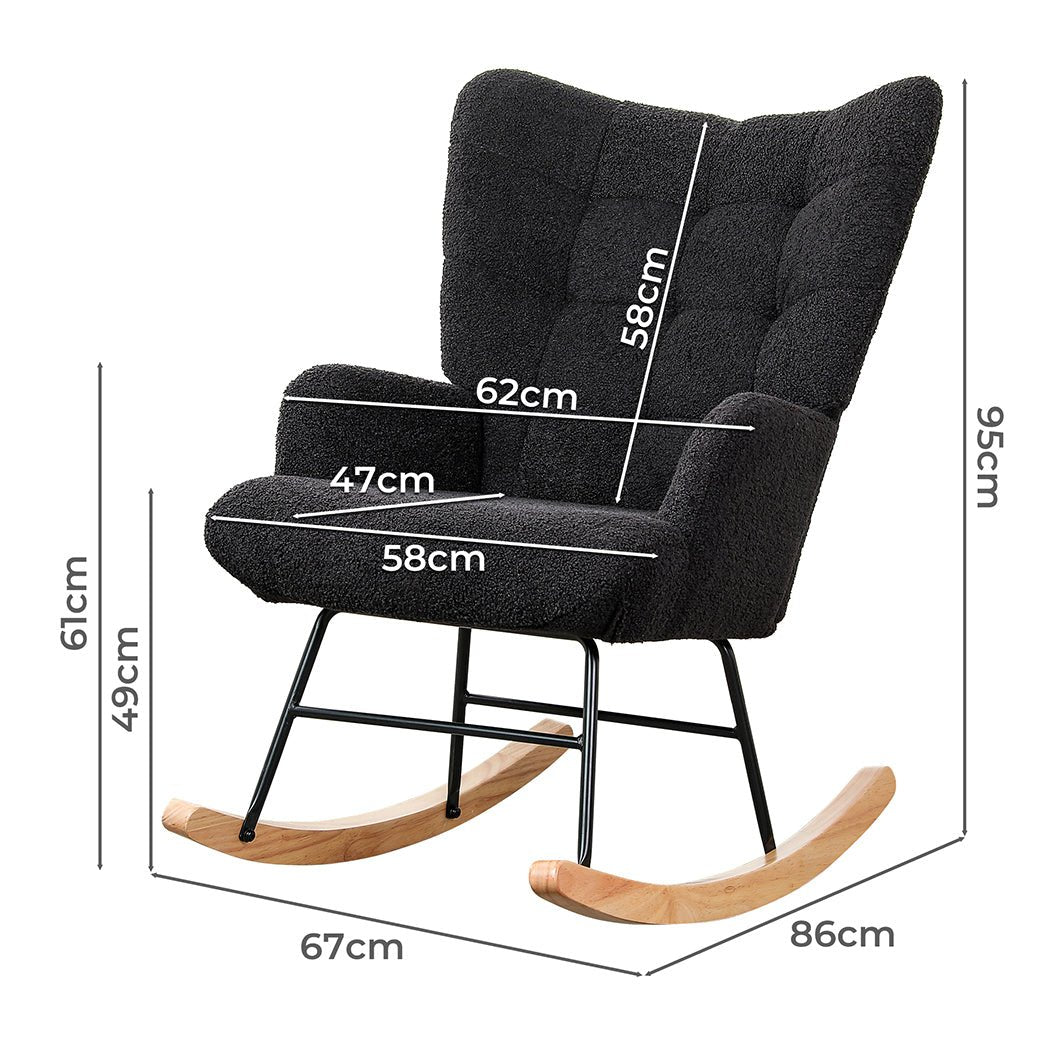 Fleece Rocking Chair with Solid Wood Rockers - Grey - Rivercity House & Home Co. (ABN 18 642 972 209) - Affordable Modern Furniture Australia