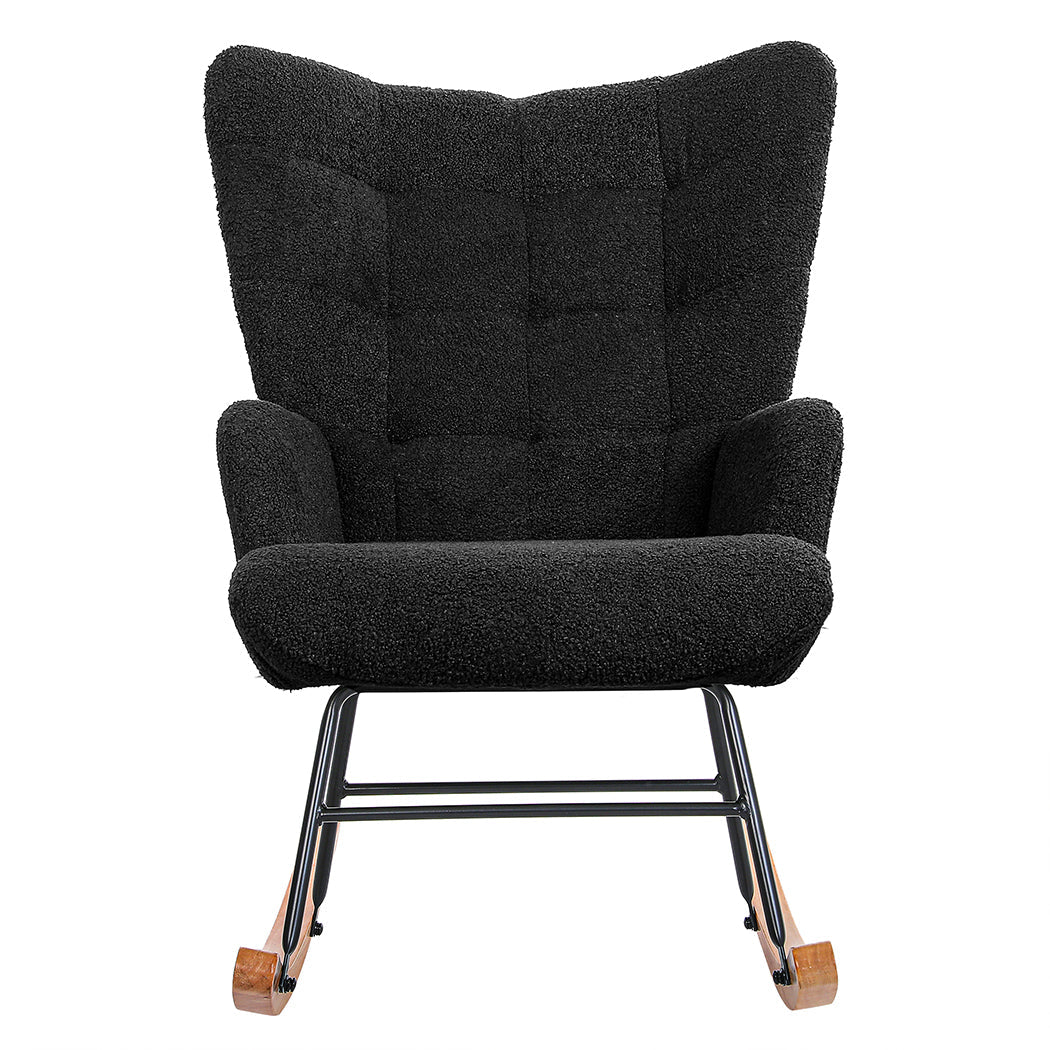 Fleece Rocking Chair with Solid Wood Rockers - Grey - Rivercity House & Home Co. (ABN 18 642 972 209) - Affordable Modern Furniture Australia