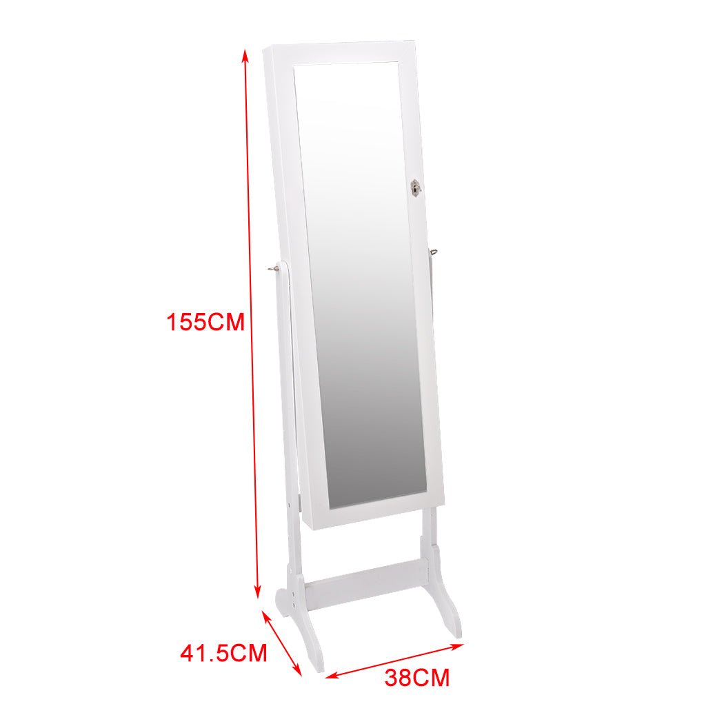 Floor Standing Mirror Jewellery and Makeup Cabinet with Drawers and Shelves - White - Rivercity House & Home Co. (ABN 18 642 972 209) - Affordable Modern Furniture Australia