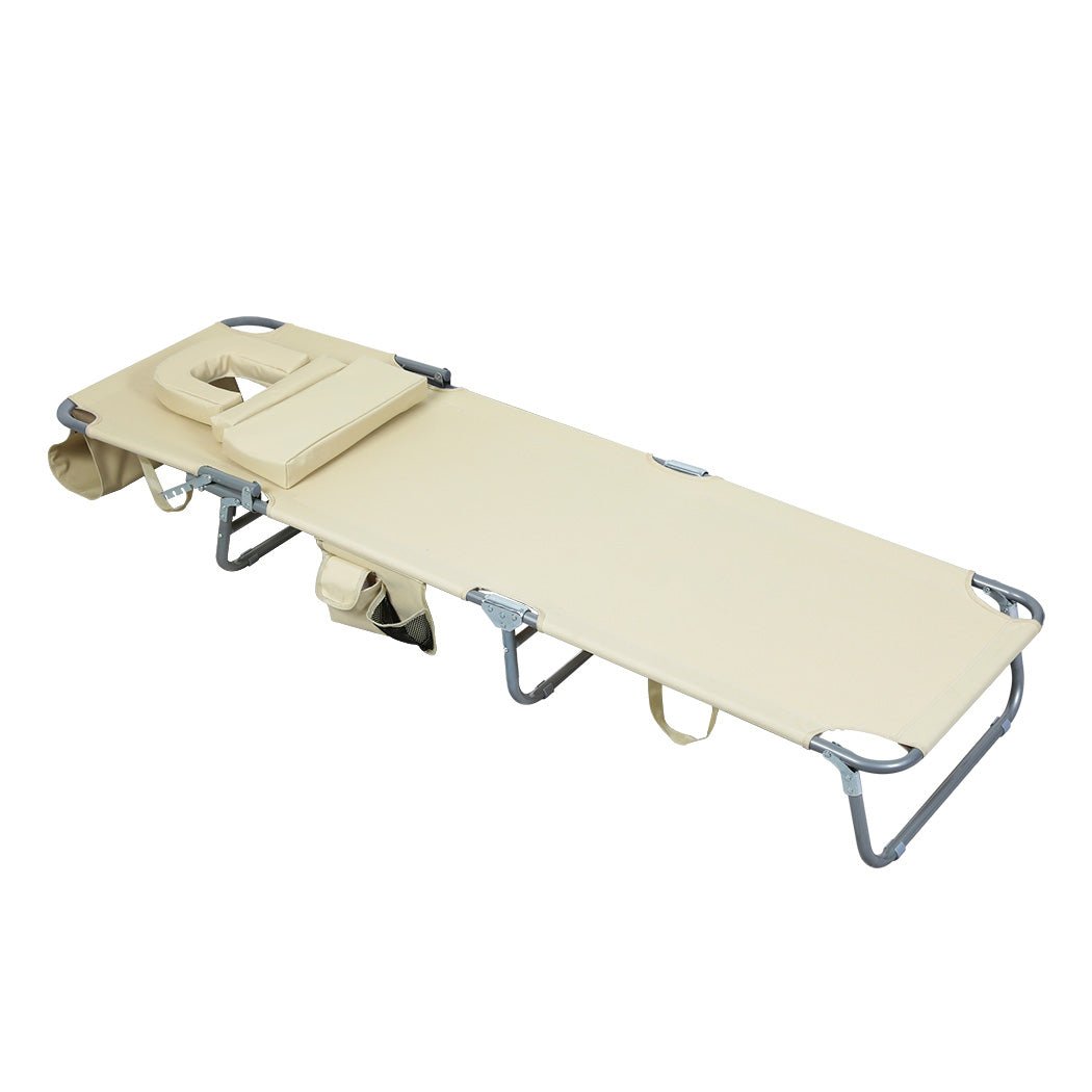 Foldable Beach Lounge Chair with Face Hole and Pillows - Khaki - Rivercity House & Home Co. (ABN 18 642 972 209) - Affordable Modern Furniture Australia