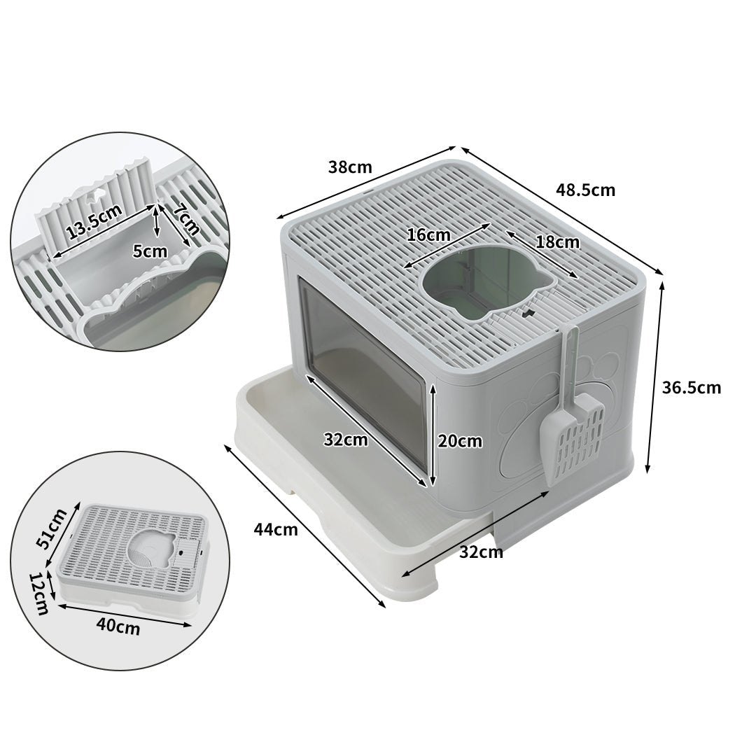 Foldable Enclosed Cat Litter Box with Scoop - Grey - Rivercity House & Home Co. (ABN 18 642 972 209) - Affordable Modern Furniture Australia