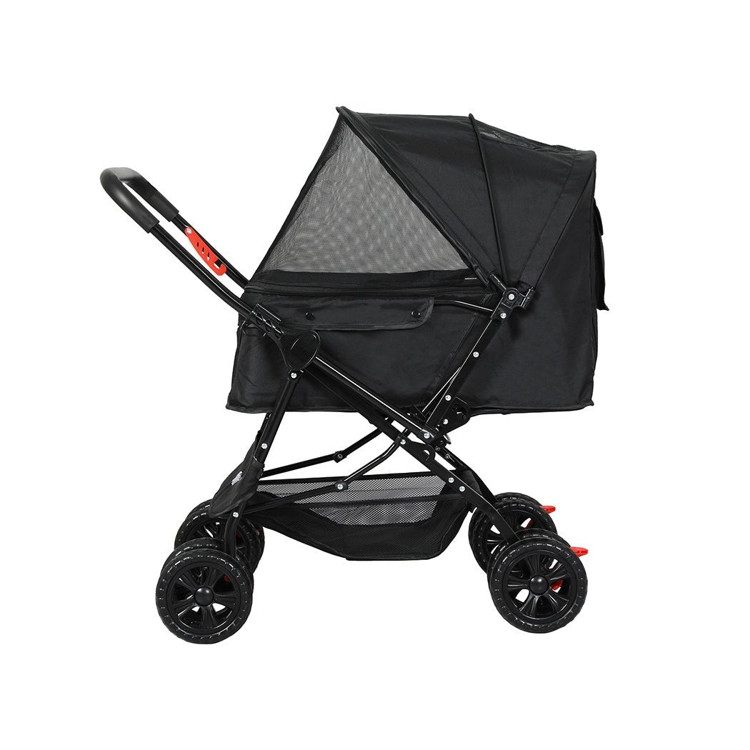 Foldable Pet Stroller Dog Cat Carrier with Storage Basket - Black - Rivercity House & Home Co. (ABN 18 642 972 209) - Affordable Modern Furniture Australia