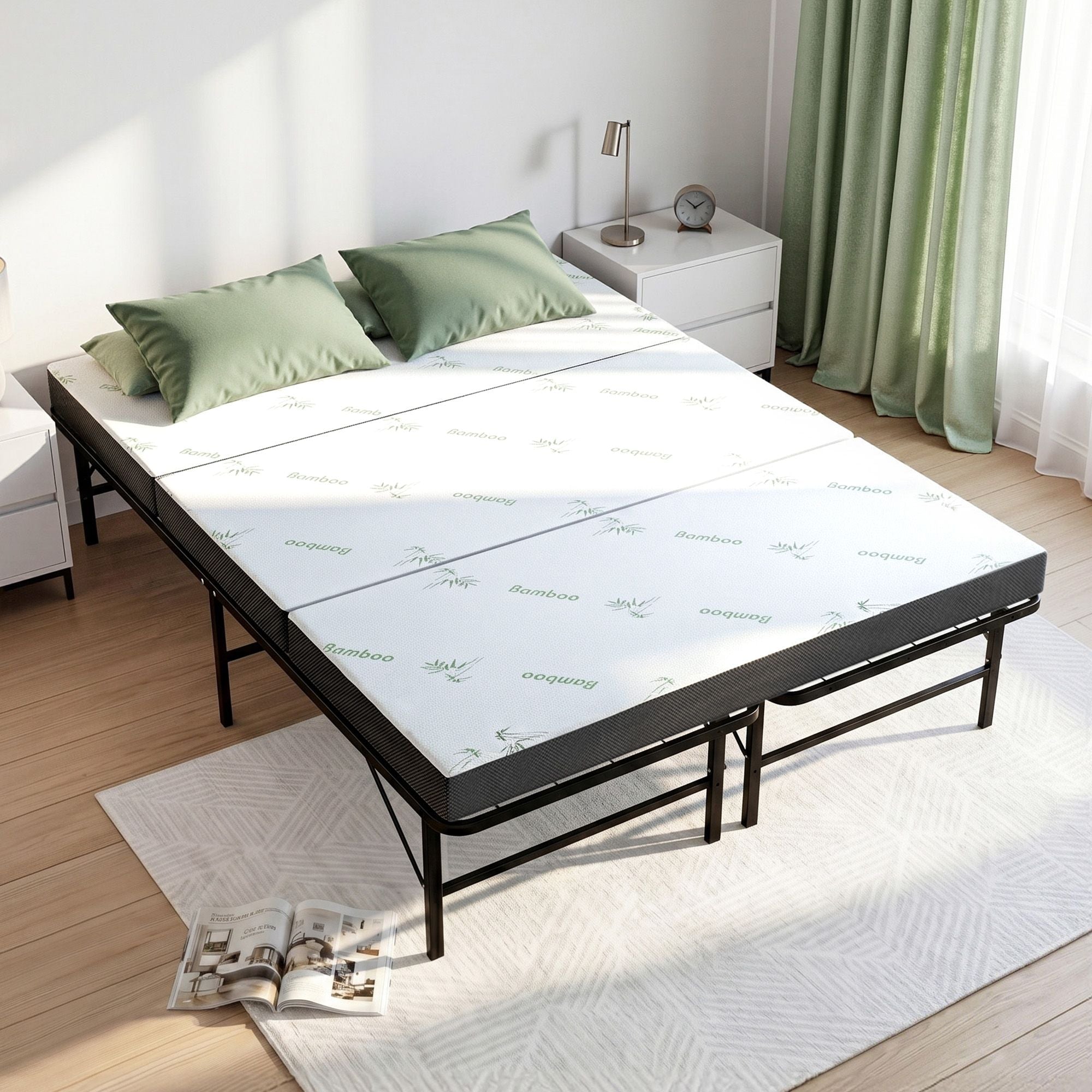 Folding Bed with Mattress Double Portable Foldable Guest Bed Bamboo Cover - Furniture > Mattresses > Mattress Toppers - Rivercity House & Home Co. (ABN 18 642 972 209) - Affordable Modern Furniture Australia