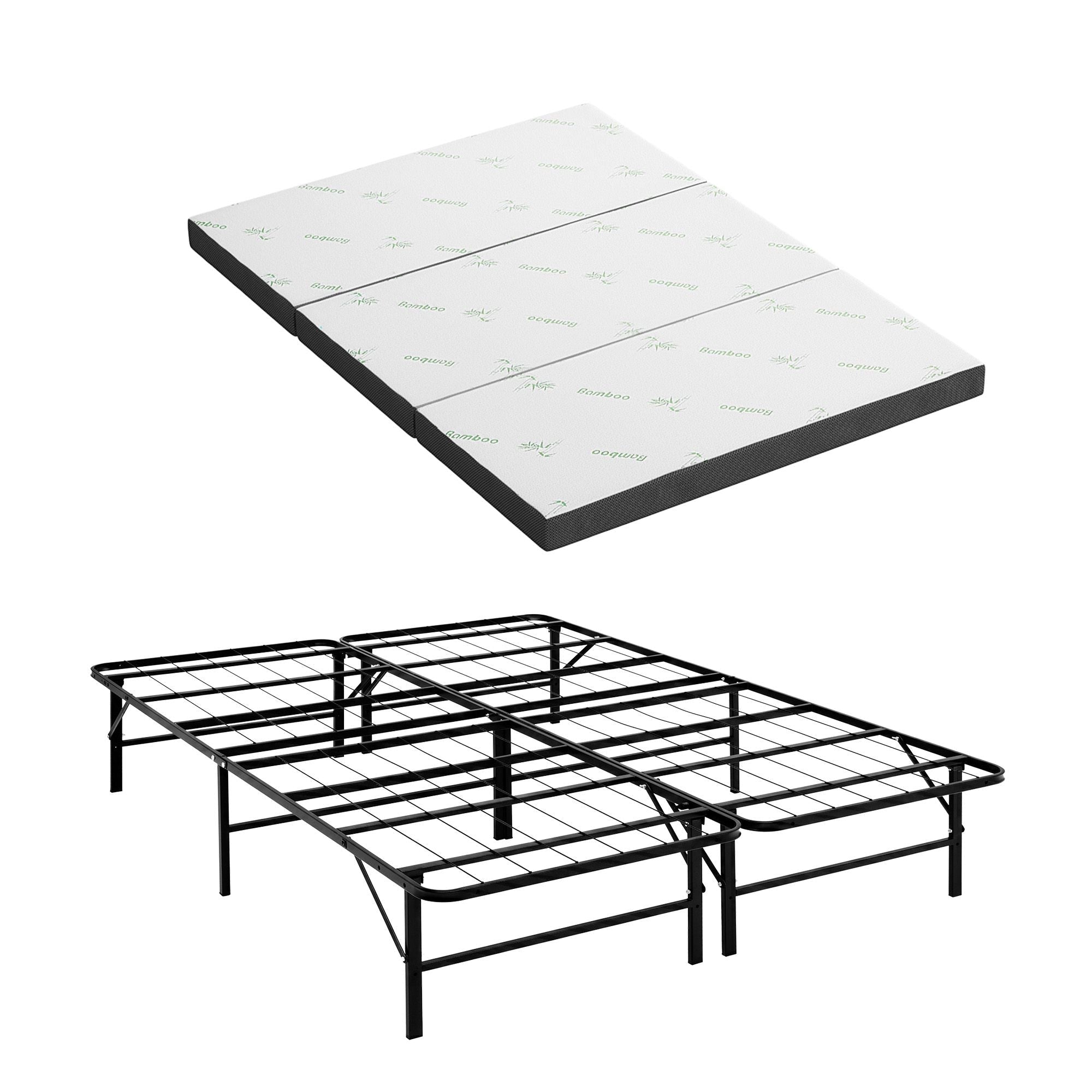 Folding Bed with Mattress Double Portable Foldable Guest Bed Bamboo Cover - Furniture > Mattresses > Mattress Toppers - Rivercity House & Home Co. (ABN 18 642 972 209) - Affordable Modern Furniture Australia
