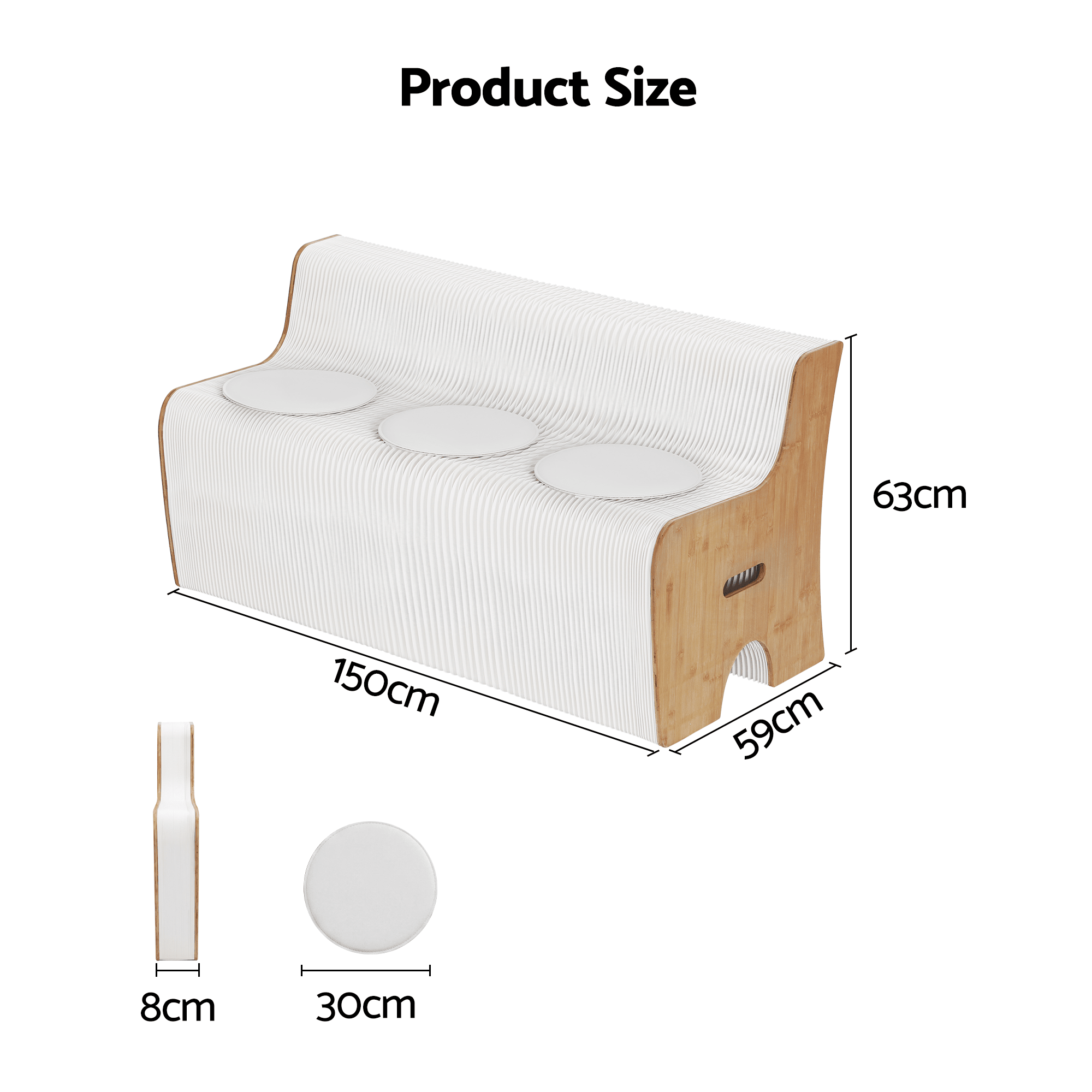 Folding Kraft Paper Sofa 3 Seater Accordion Bench with PU Leather Cushion Collapsible Couch 300kg Capacity 150x59x63cm - Furniture > Sofas > Sofas & Sofa Beds - Rivercity House & Home Co. (ABN 18 642 972 209) - Affordable Modern Furniture Australia