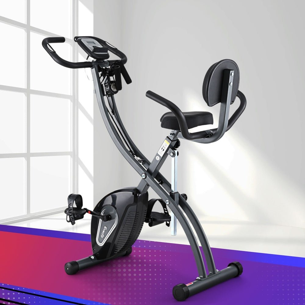 Folding Magnetic Resistance X-Frame Exercise Bike with LCD Monitor - Black - Sports & Fitness > Exercise, Gym & Fitness > Exercise Bikes - Rivercity House & Home Co. (ABN 18 642 972 209) - Affordable Modern Furniture Australia