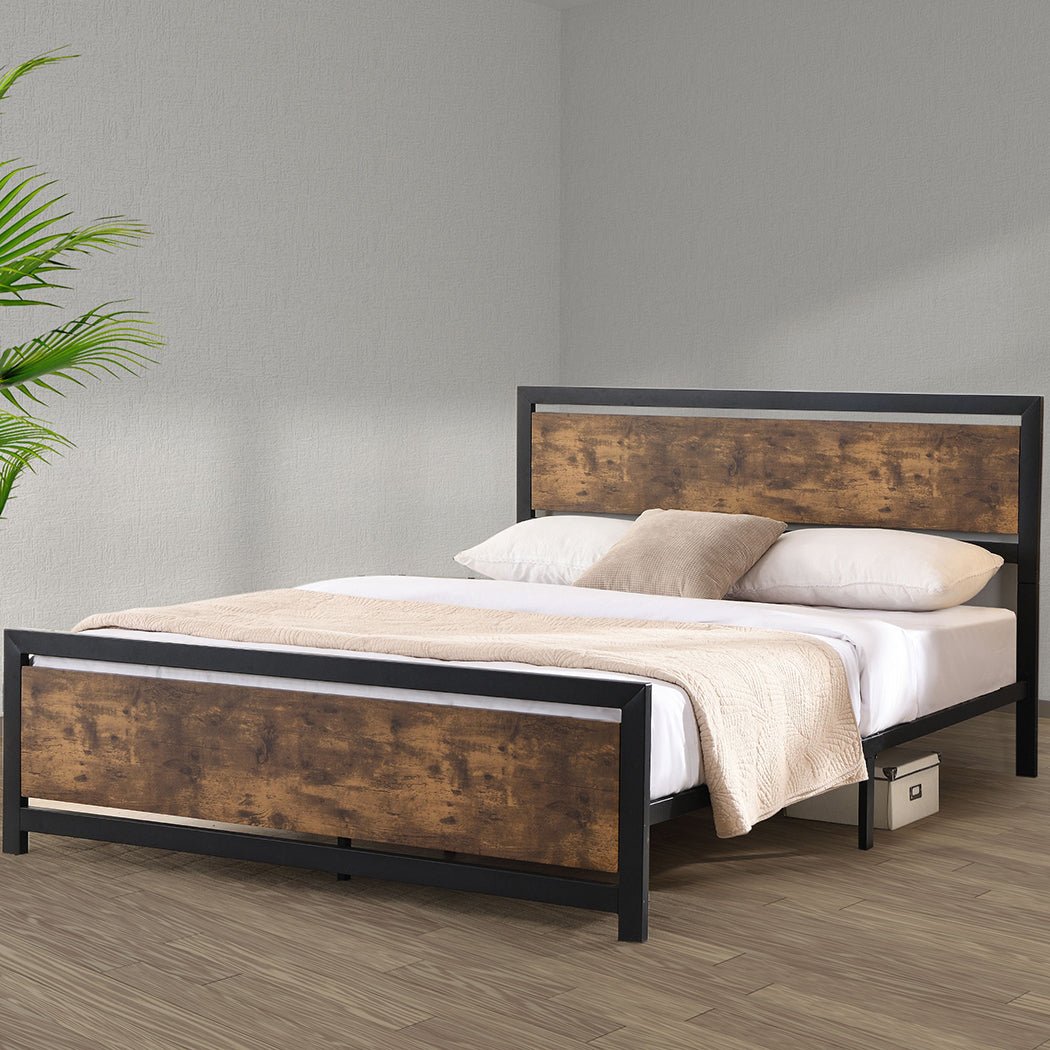Foundry Industrial Double Bed Frame – Brown - Rivercity House & Home Co. (ABN 18 642 972 209) - Affordable Modern Furniture Australia