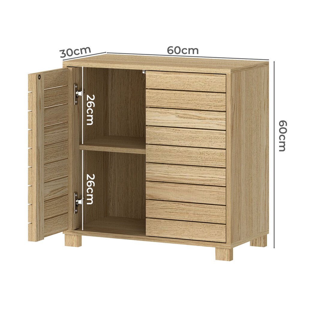 Freestanding Bathroom Storage Cabinet with Sliding Doors and Adjustable Shelf - Oak - Rivercity House & Home Co. (ABN 18 642 972 209) - Affordable Modern Furniture Australia