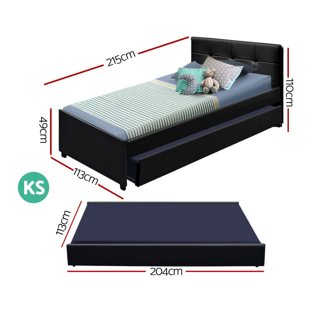 Fripp PU Leather King Single Trundle Bed Frame Base Black - Rivercity House & Home Co. (ABN 18 642 972 209) - Affordable Modern Furniture Australia