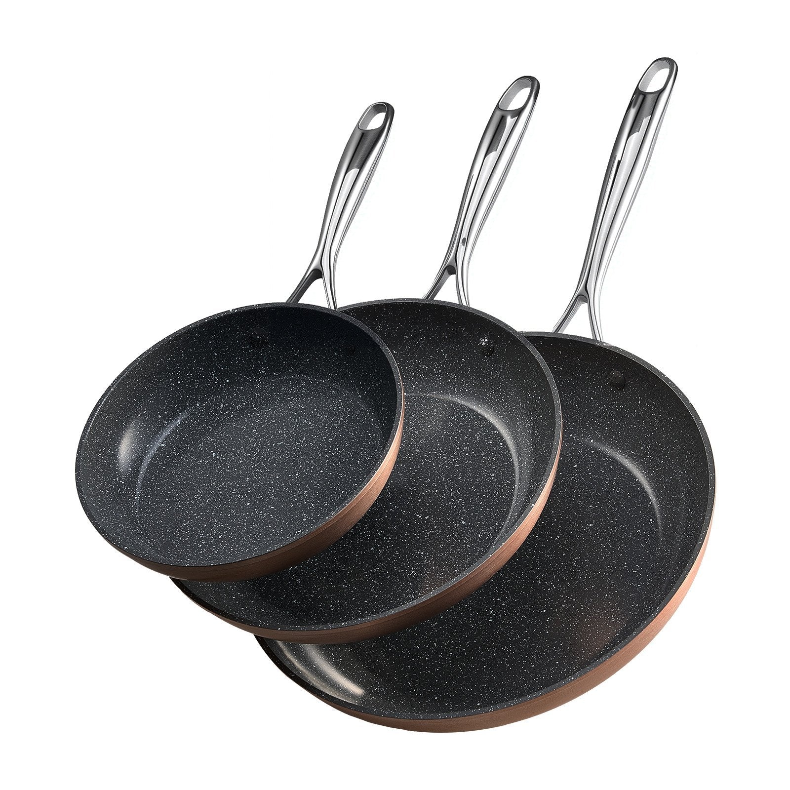 Frying Pan Skillet, Aluminum Egg Fry Pans, 3 Piece (200, 270, 300 mm), Nonsitck Ceramic Heavy - Duty Skillets with Heat - Resistant Handle, Chef's Cookware, for Oven, Gas, Electric, Induction, Grey - Home & Garden > Kitchenware > Skillets & Frying Pans - Rivercity House & Home Co. (ABN 18 642 972 209) - Affordable Modern Furniture Australia