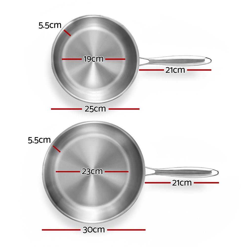 Frying Pan Stainless Steel Uncoated Twin Frypan Set 25/30cm Silver - Home & Garden > Kitchenware > Skillets & Frying Pans - Rivercity House & Home Co. (ABN 18 642 972 209) - Affordable Modern Furniture Australia