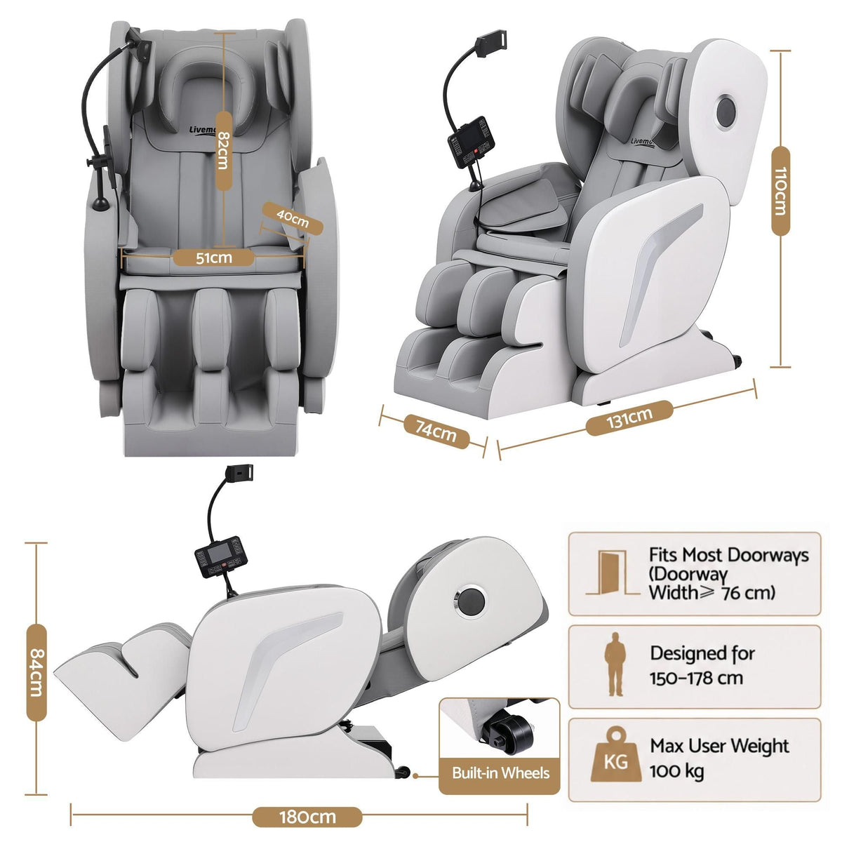 Full Body Massage Chair VEGA with Foot Roller, Waist & Calf Heat, Recliner, Airbags Compression - Black - Furniture > Bar Stools & Chairs > Massage Chairs - Rivercity House & Home Co. (ABN 18 642 972 209) - Affordable Modern Furniture Australia