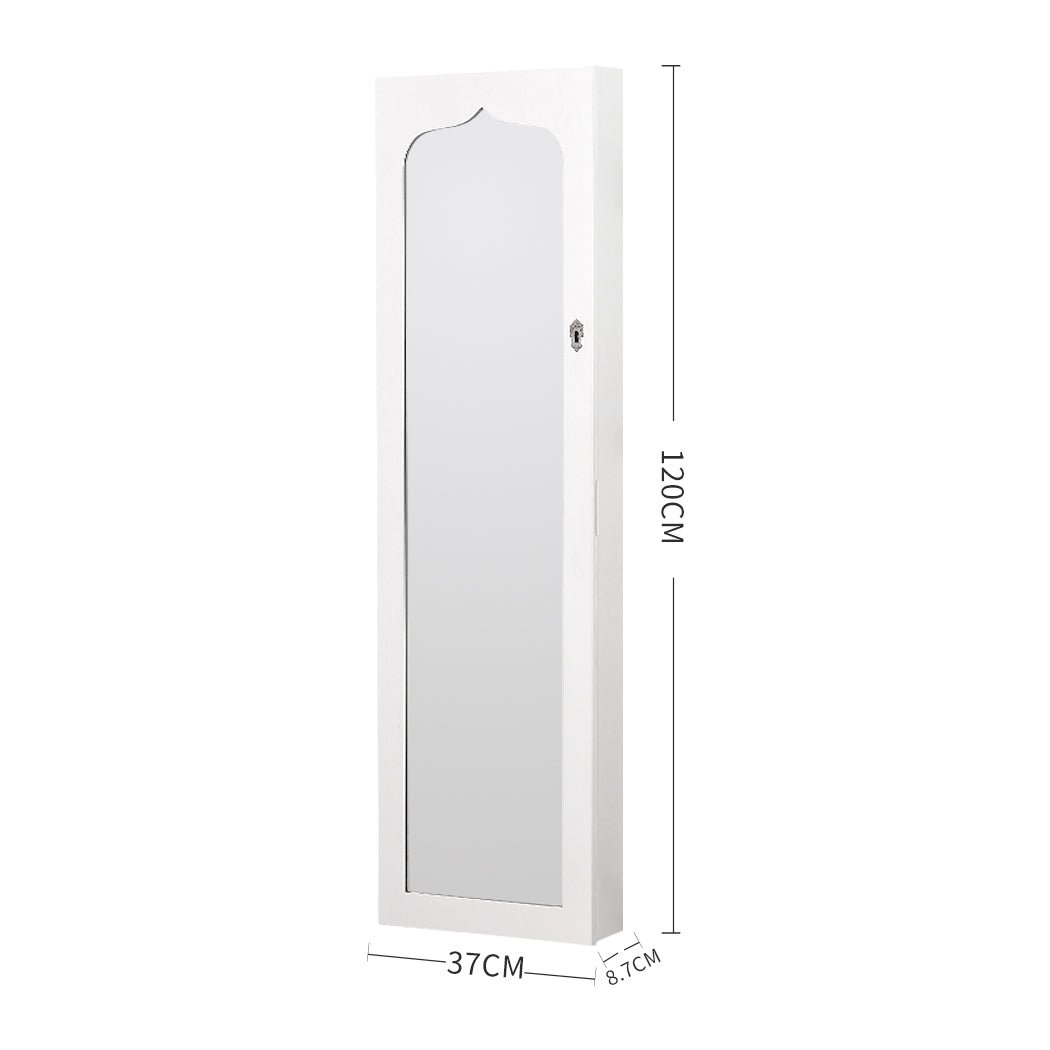 Full Length Jewellery Cabinet with Mirror and LED Light - White - Rivercity House & Home Co. (ABN 18 642 972 209) - Affordable Modern Furniture Australia