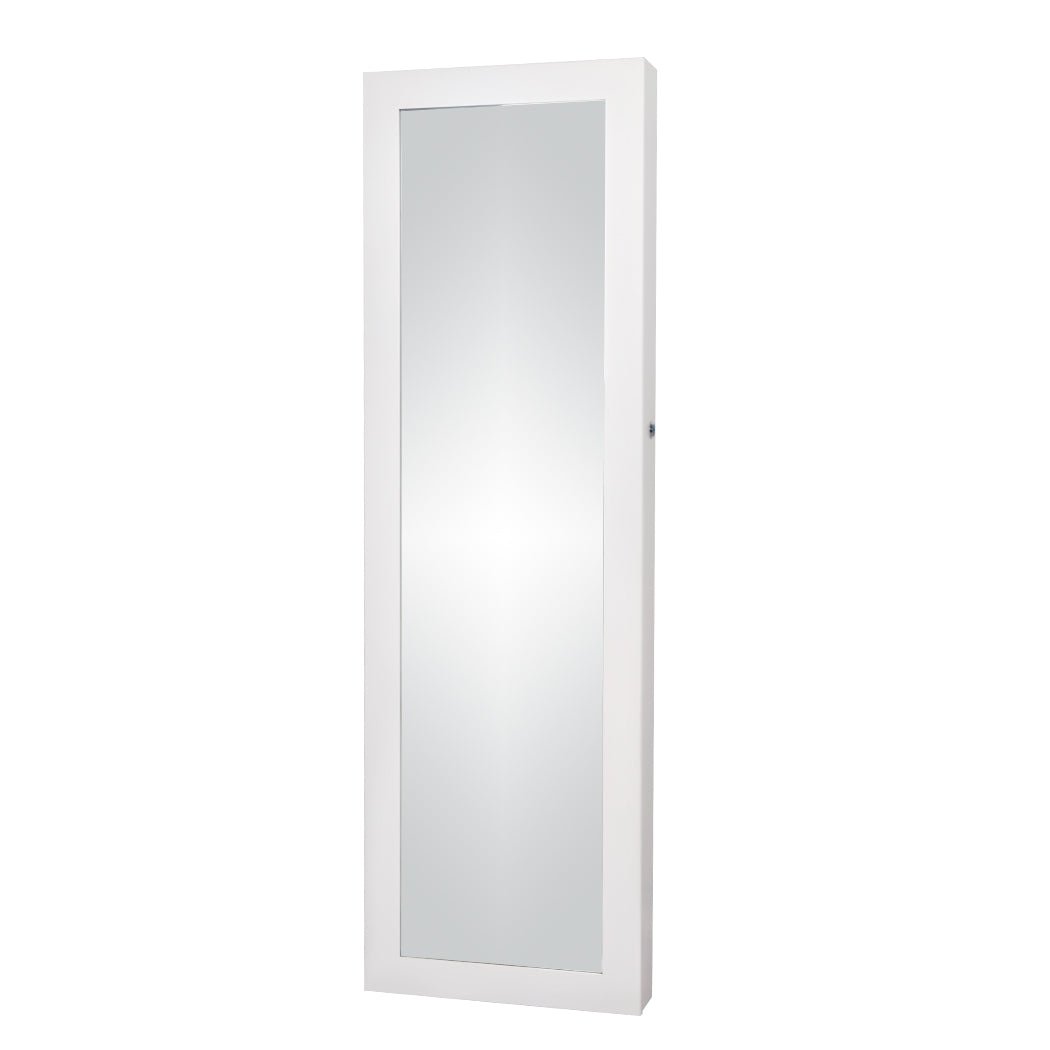 Full Length LED Mirror Jewellery Cabinet with Lock and Storage - Brown/White - Rivercity House & Home Co. (ABN 18 642 972 209) - Affordable Modern Furniture Australia