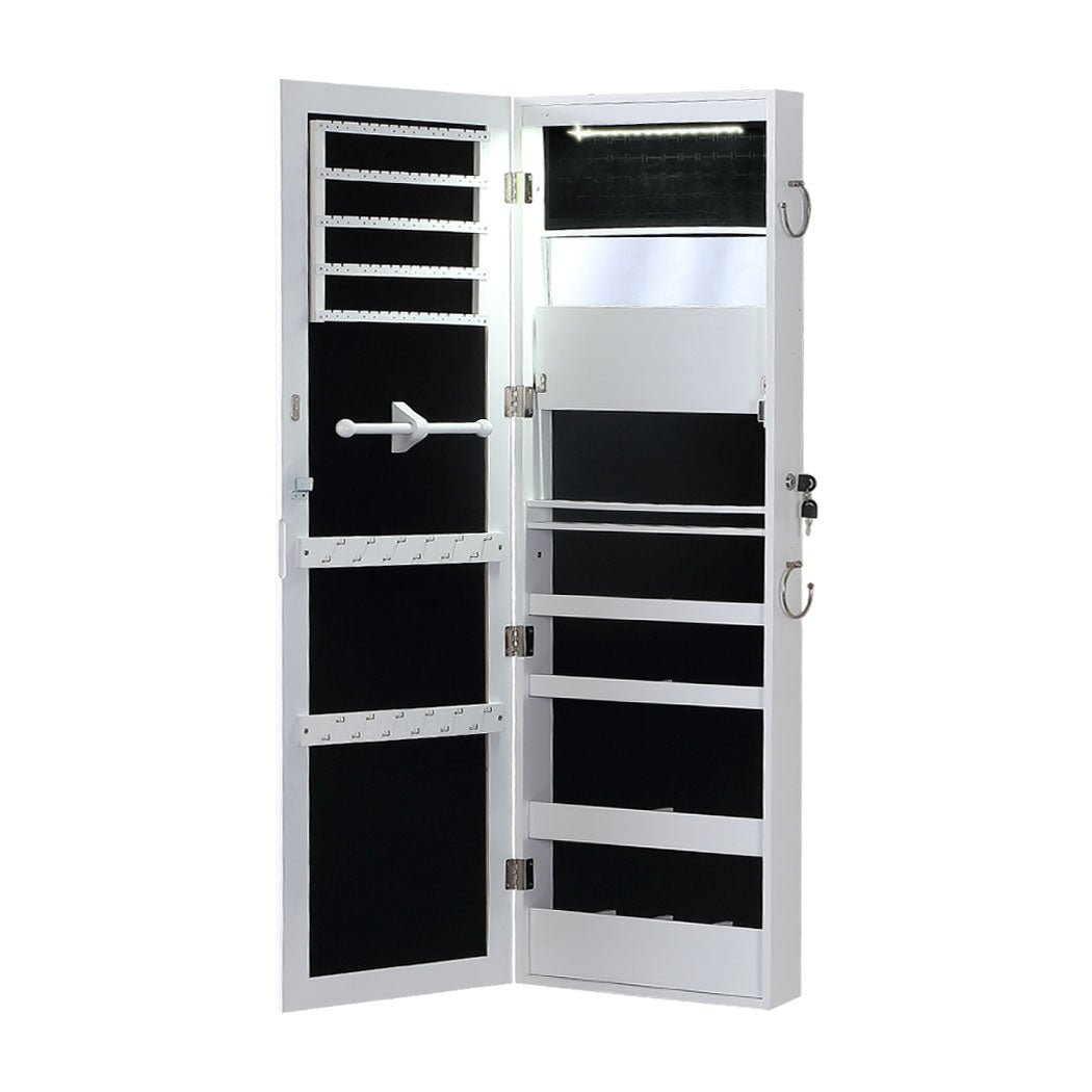 Full Length Mirror Jewellery Cabinet with Storage and Interior Mirror - White - Rivercity House & Home Co. (ABN 18 642 972 209) - Affordable Modern Furniture Australia