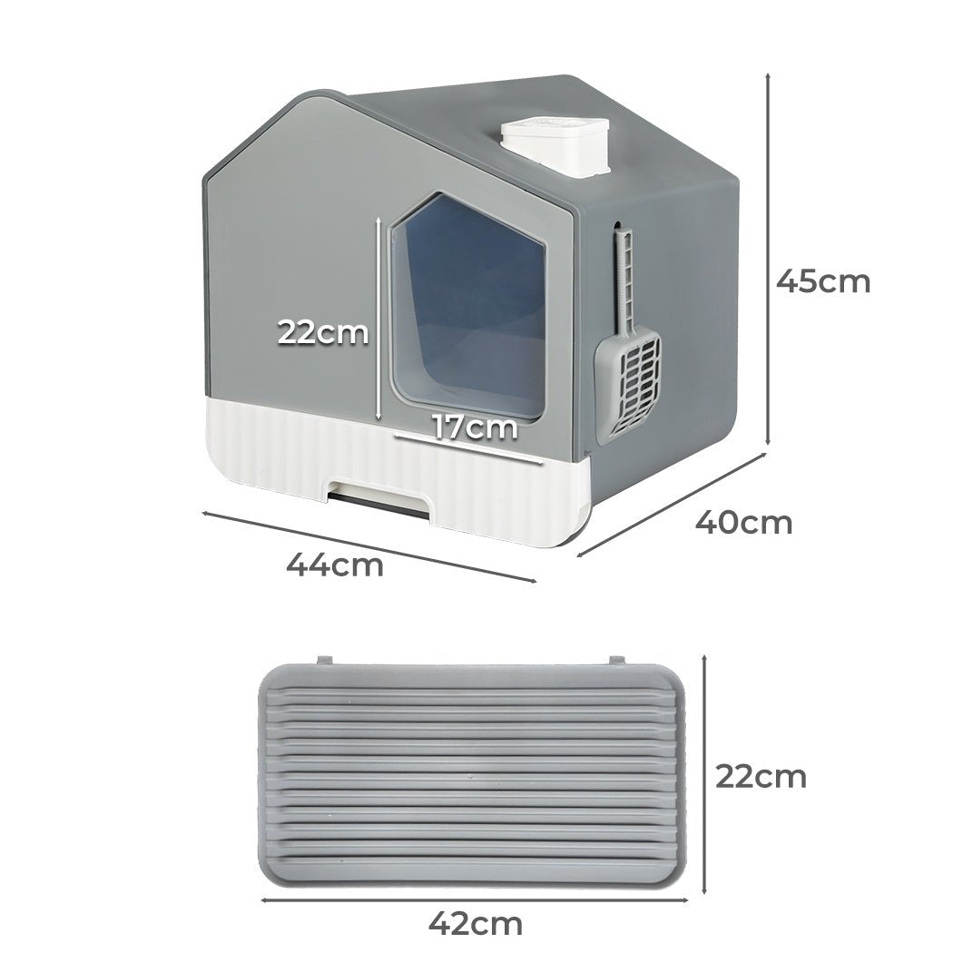 Fully Enclosed Cat Litter Box with Pull - Out Tray and Mat - Grey - Rivercity House & Home Co. (ABN 18 642 972 209) - Affordable Modern Furniture Australia
