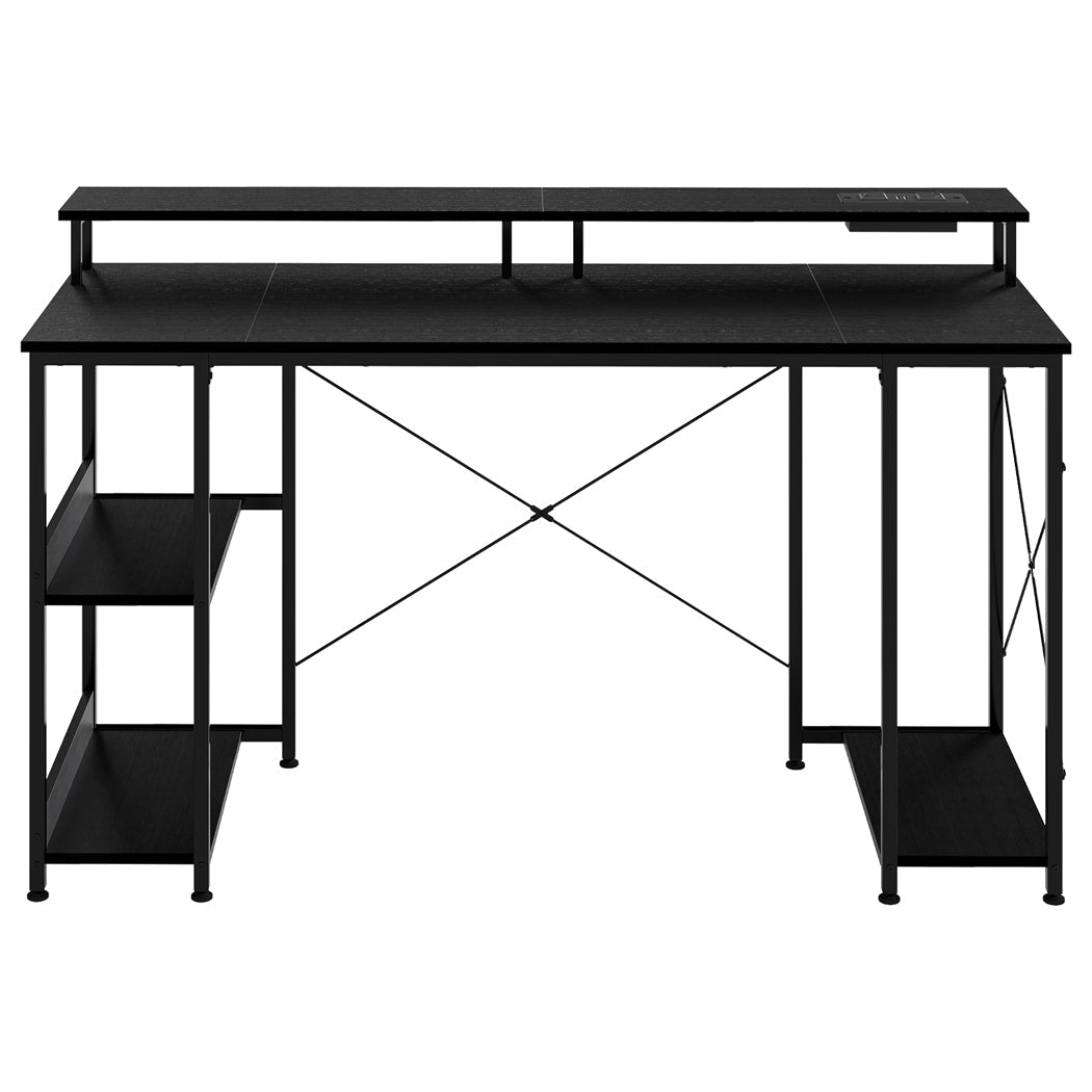 Gaming Desk with Monitor Shelf 140cm and RGB Lighting - Black - Rivercity House & Home Co. (ABN 18 642 972 209) - Affordable Modern Furniture Australia