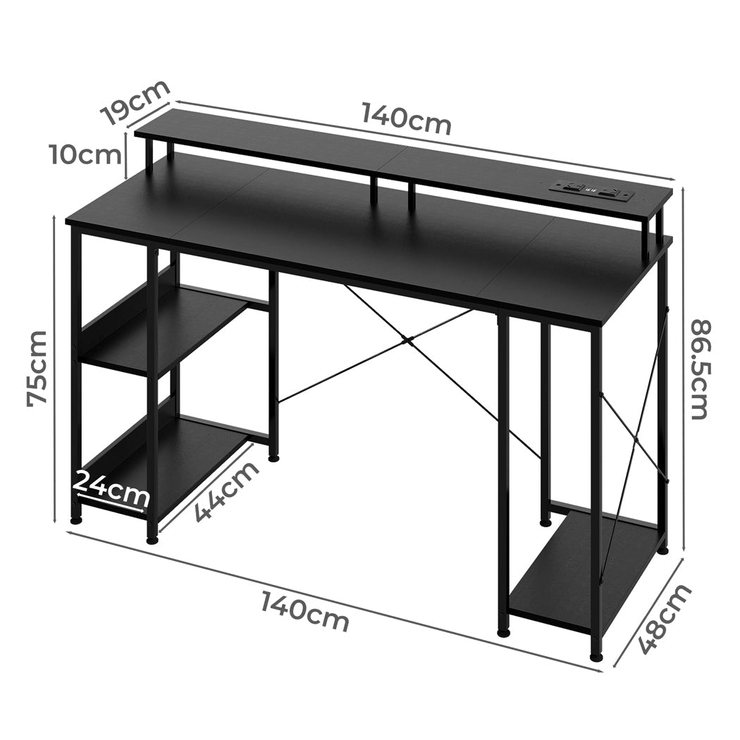 Gaming Desk with Monitor Shelf 140cm and RGB Lighting - Black - Rivercity House & Home Co. (ABN 18 642 972 209) - Affordable Modern Furniture Australia