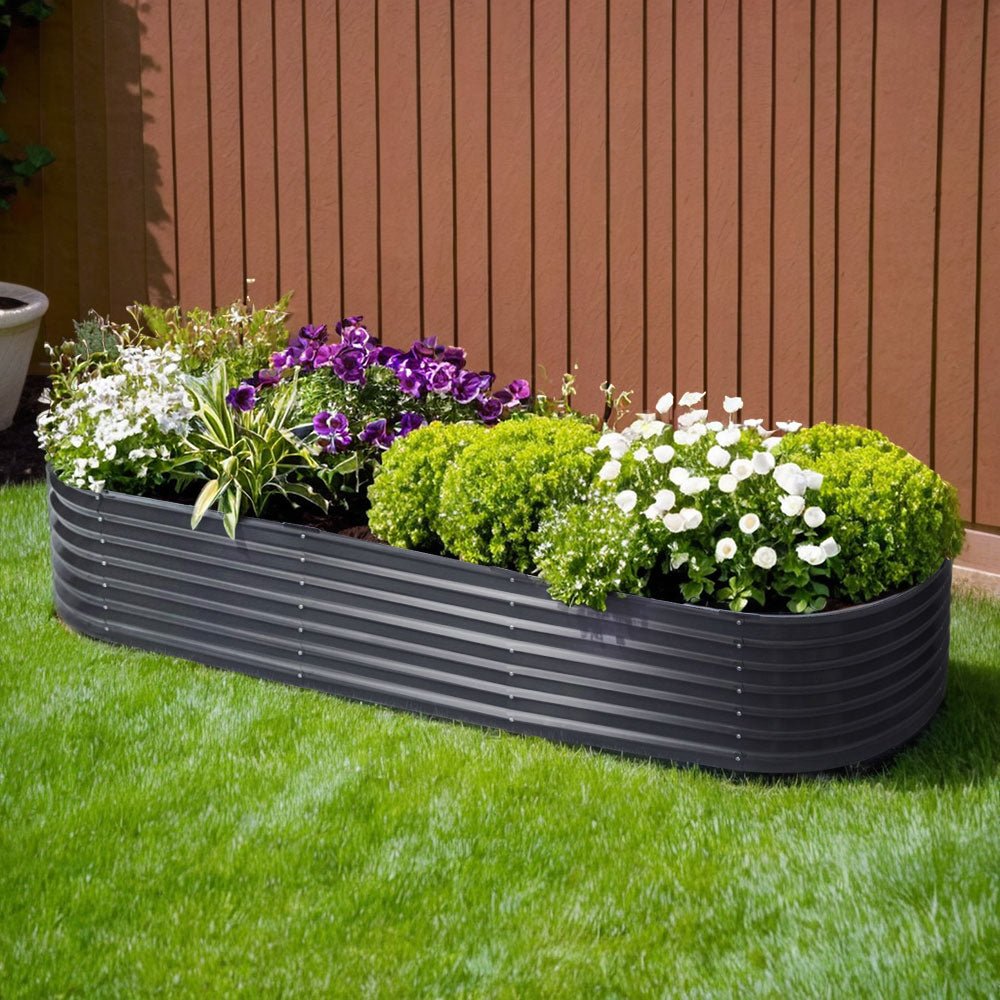 Garden Bed 240X80X42cm Oval Planter Box Raised Container Galvanised - Home & Garden > Garden Beds > Garden Beds & Planters - Rivercity House & Home Co. (ABN 18 642 972 209) - Affordable Modern Furniture Australia