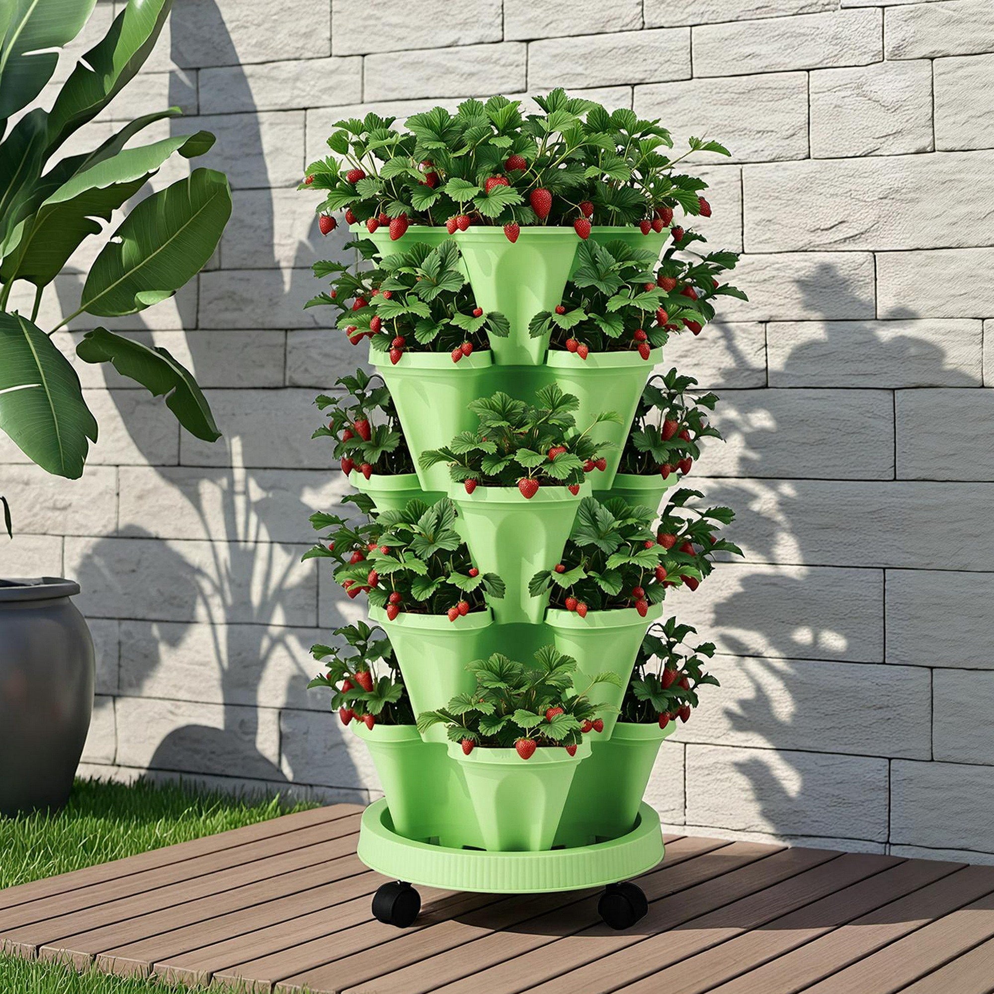 Garden Bed 5 Tier Vertical Garden Grey Strawberry Stackable Planters Herbs Light Green - Home & Garden > Garden Beds > Garden Beds & Planters - Rivercity House & Home Co. (ABN 18 642 972 209) - Affordable Modern Furniture Australia