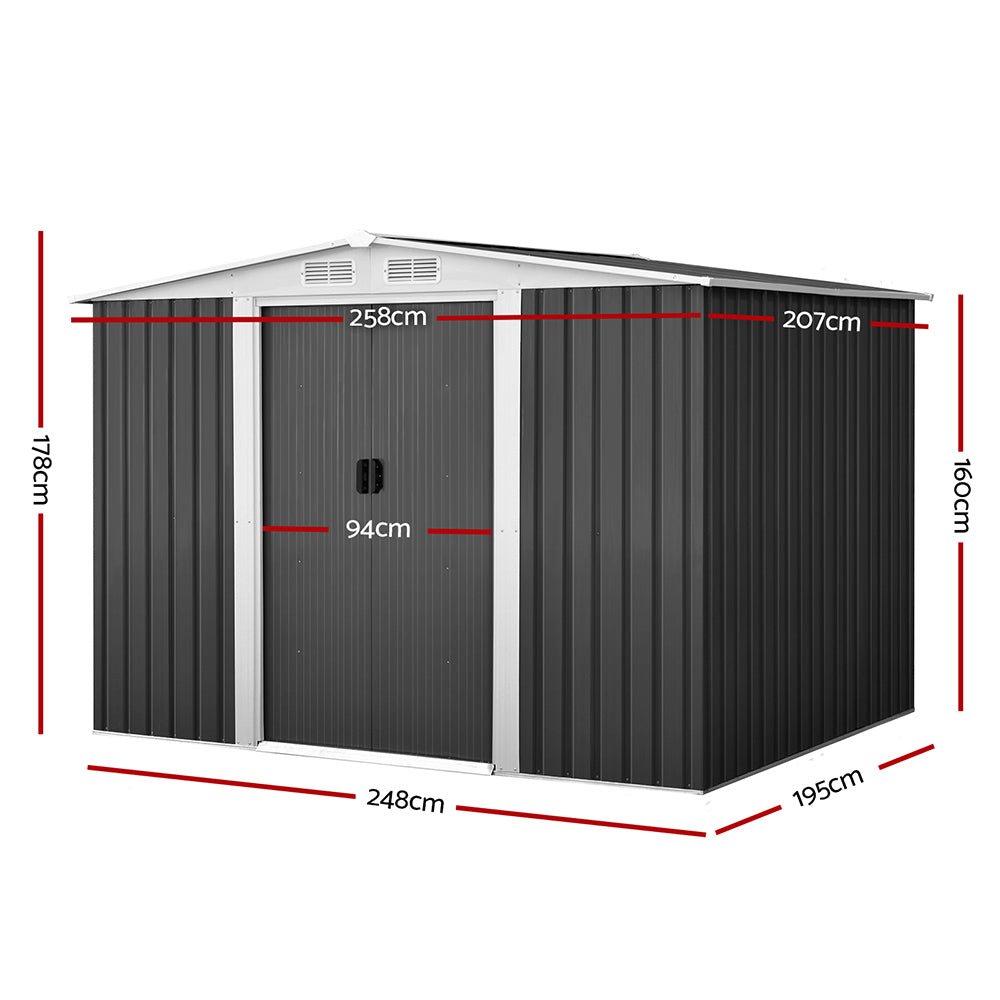 Garden Shed 2.58x2.07M Sheds Outdoor Storage Workshop Metal Shelter Sliding Door - Home & Garden > Storage > Sheds - Rivercity House & Home Co. (ABN 18 642 972 209) - Affordable Modern Furniture Australia