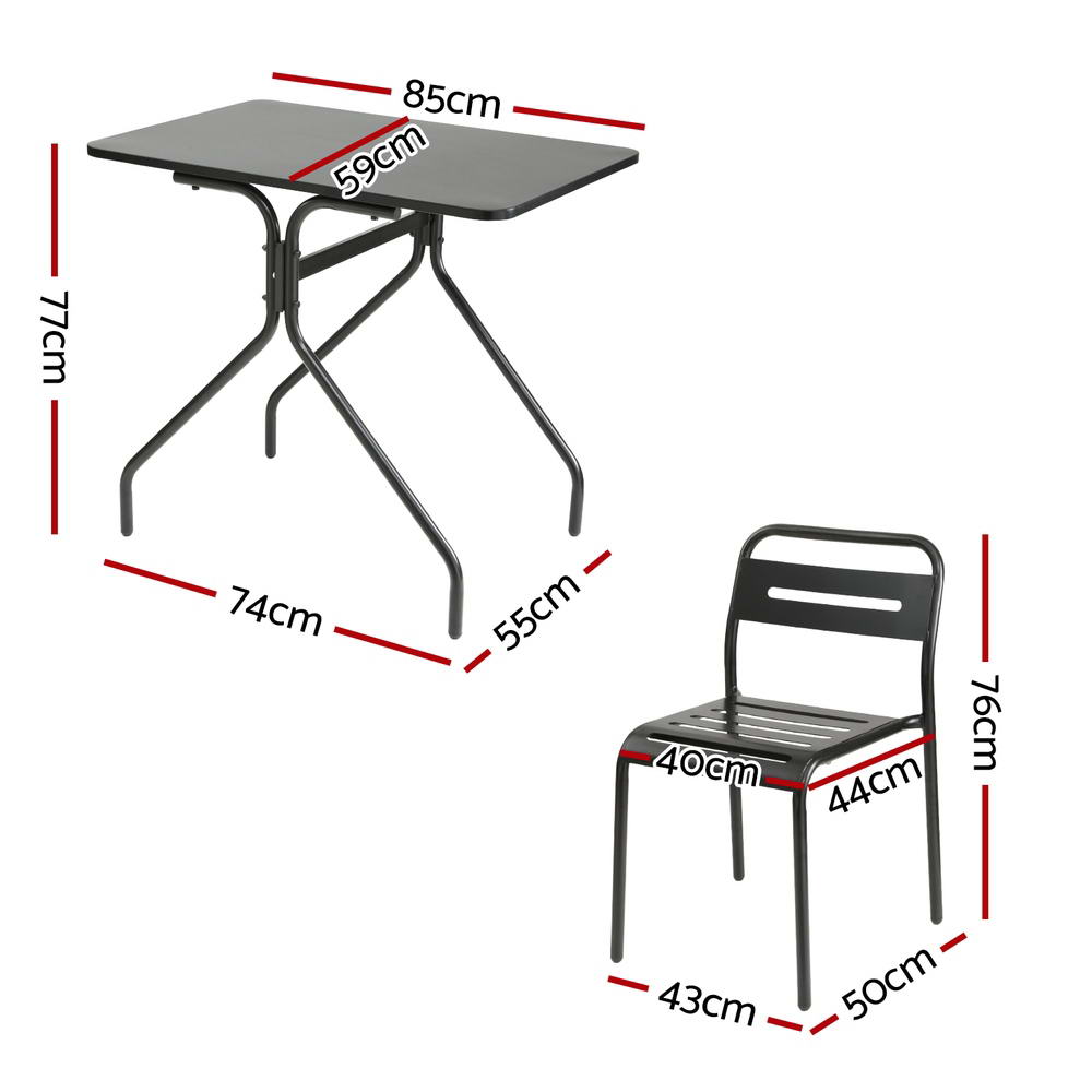 Gardeon 3PC Outdoor Bistro Set Patio Furniture Steel Table and Chairs Black - Furniture > Outdoor > Outdoor Dining Sets - Rivercity House & Home Co. (ABN 18 642 972 209) - Affordable Modern Furniture Australia