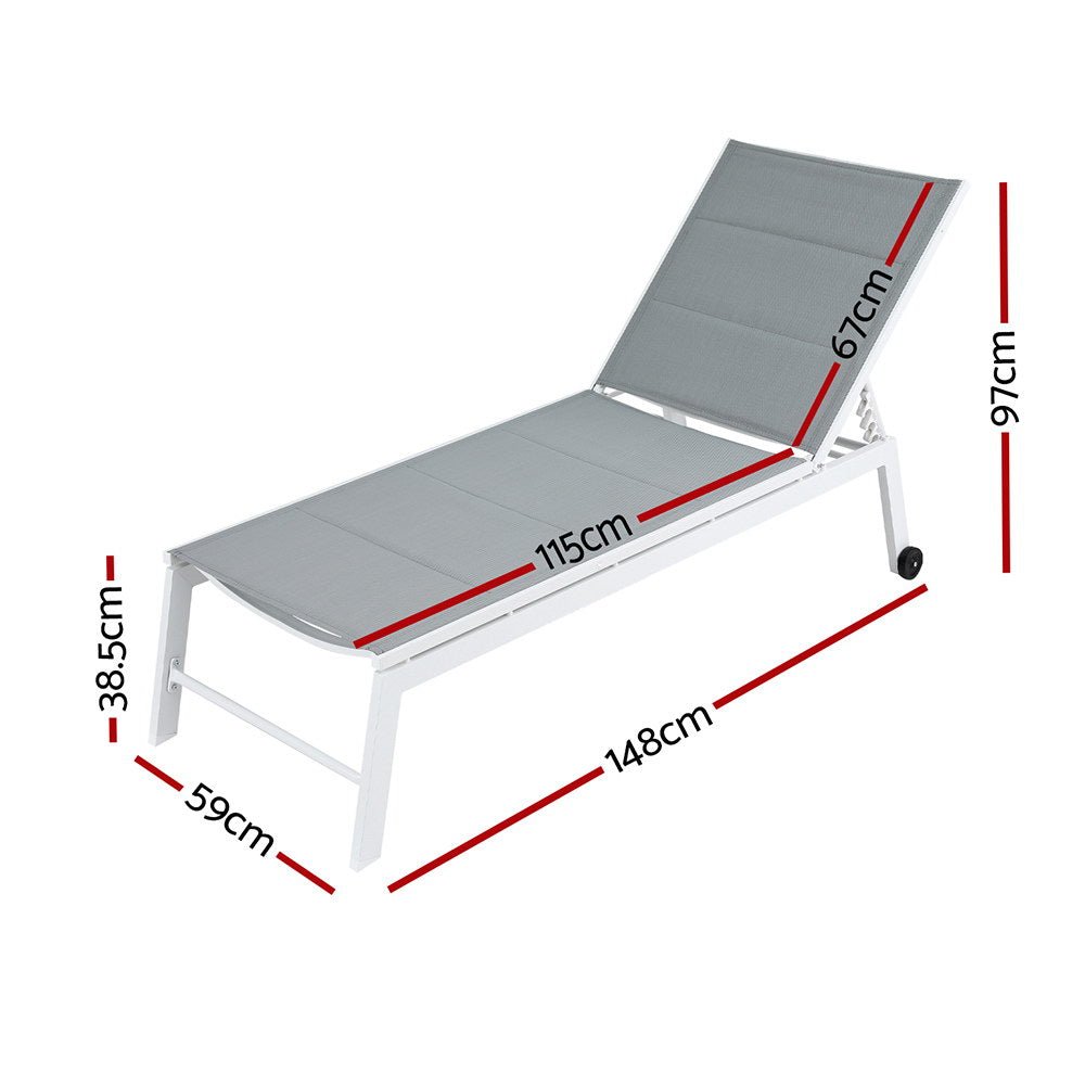 Gardeon Sun Lounger Chaise Lounge Wheels Patio Furniture Outdoor Setting White - Furniture > Outdoor > Outdoor Sofas & Lounge Sets - Rivercity House & Home Co. (ABN 18 642 972 209) - Affordable Modern Furniture Australia