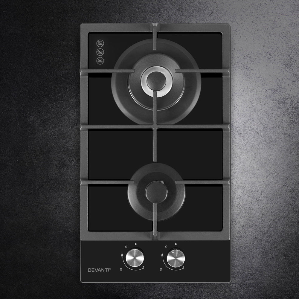 Gas Cooktop 30cm 2 Burner Black - Appliances > Kitchen Appliances > Cooktops & Stoves - Rivercity House & Home Co. (ABN 18 642 972 209) - Affordable Modern Furniture Australia