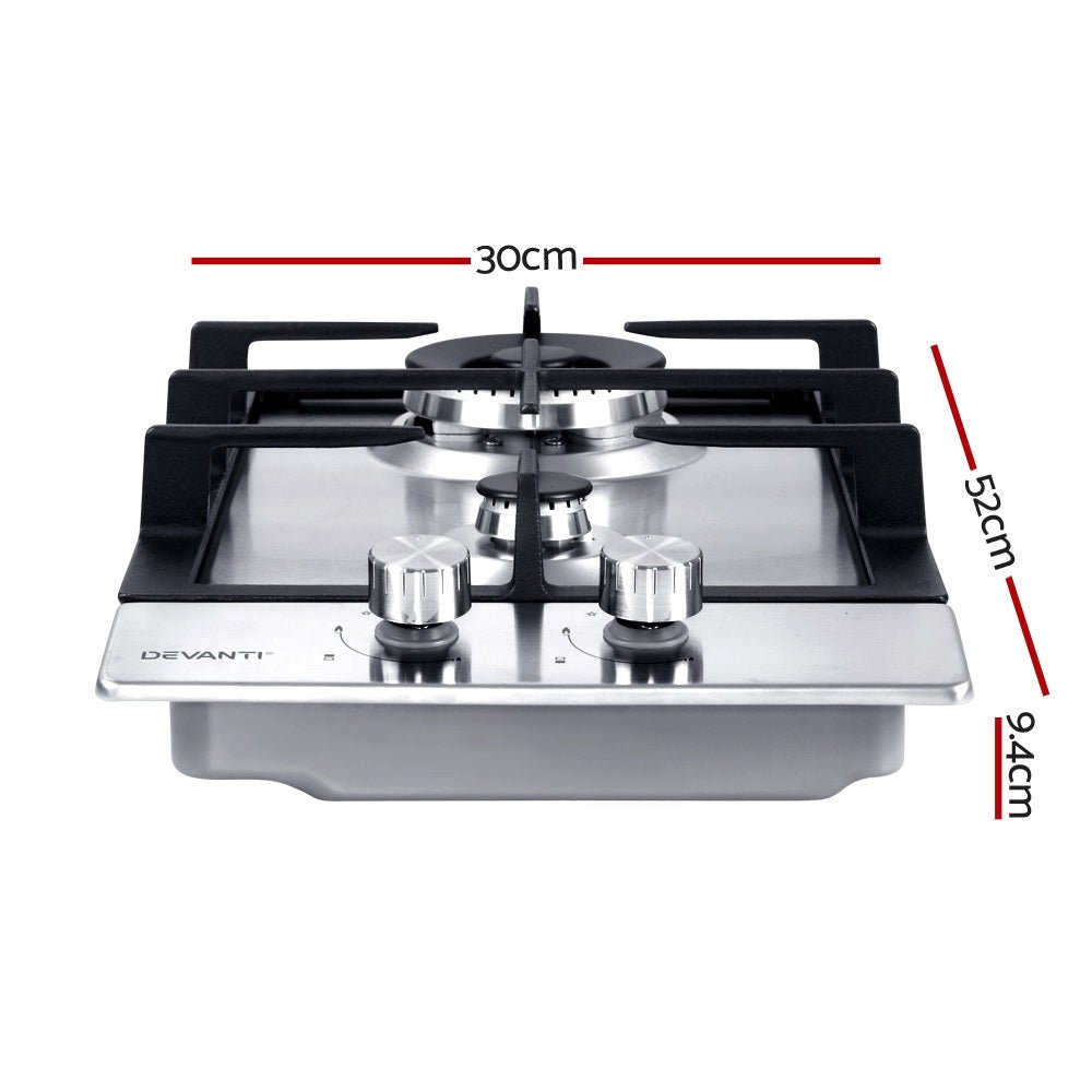 Gas Cooktop 30cm 2 Burner Silvir - Appliances > Kitchen Appliances > Cooktops & Stoves - Rivercity House & Home Co. (ABN 18 642 972 209) - Affordable Modern Furniture Australia