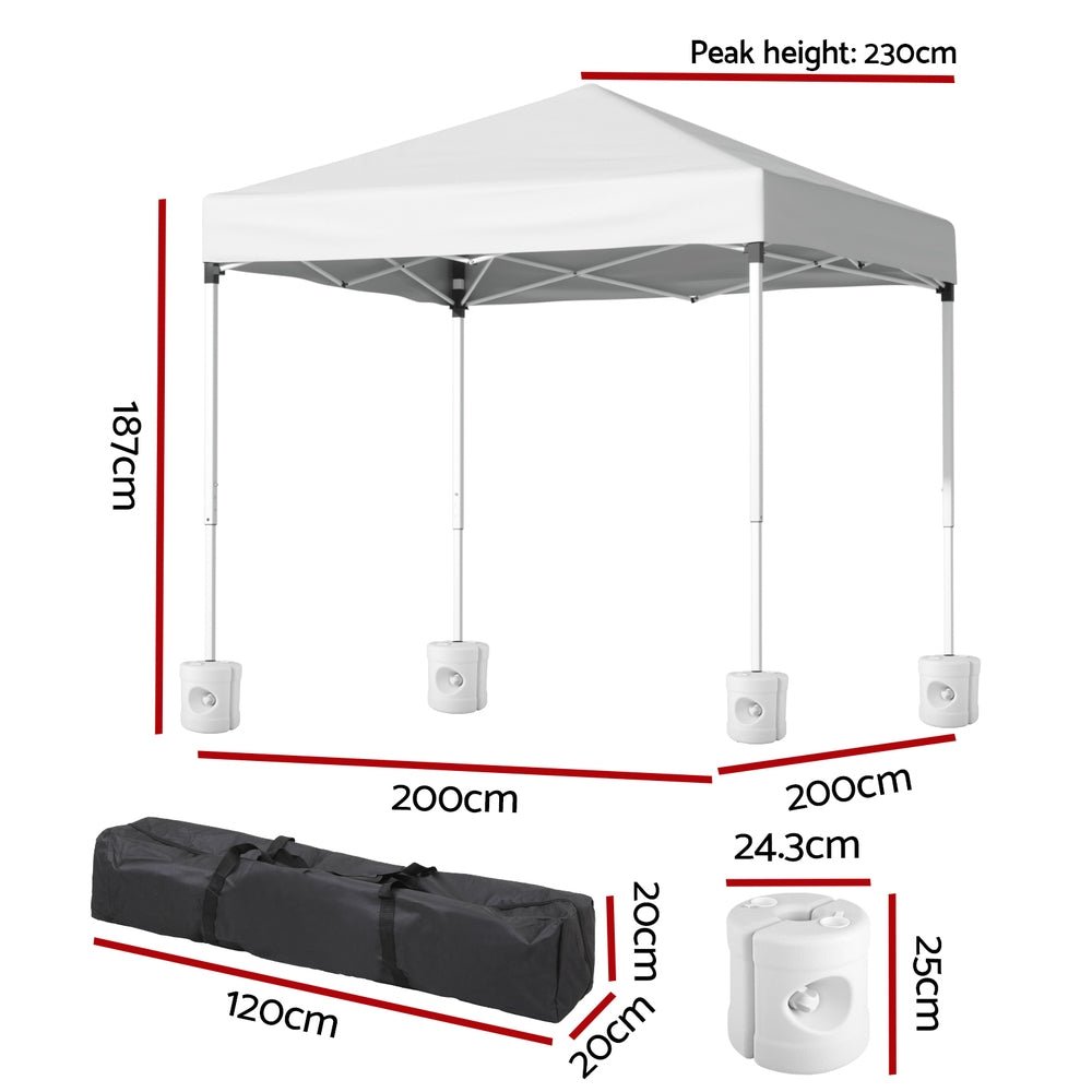 Gazebo 2x2m Outdoor Patio Garden Marquee Shade w/ Base Pods White - Home & Garden > Shading > Canopies & Gazebos - Rivercity House & Home Co. (ABN 18 642 972 209) - Affordable Modern Furniture Australia