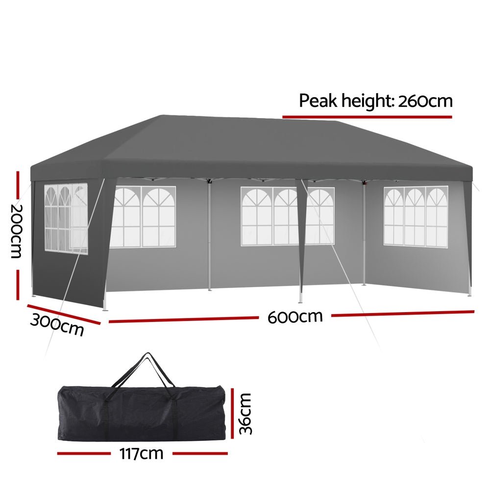 Gazebo 3x6m Pop Up Marquee Wedding Party Outdoor Camping Canopy Grey - Home & Garden > Shading > Canopies & Gazebos - Rivercity House & Home Co. (ABN 18 642 972 209) - Affordable Modern Furniture Australia