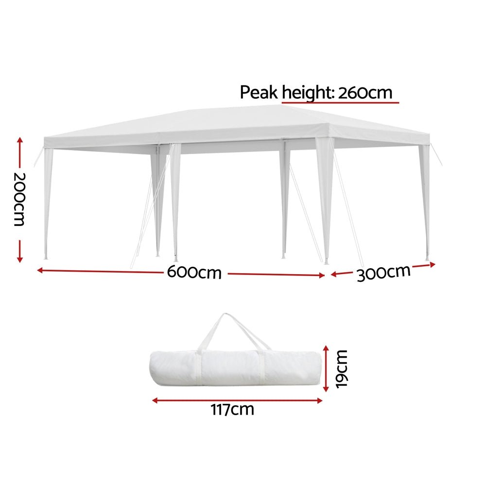 Gazebo 3x6m Wedding Party Marquee Tent Outdoor Event Camping Canopy Shade White - Home & Garden > Shading > Canopies & Gazebos - Rivercity House & Home Co. (ABN 18 642 972 209) - Affordable Modern Furniture Australia