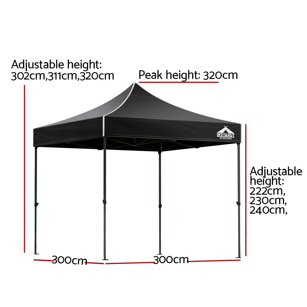 Gazebo Pop Up Marquee 3x3m Outdoor Tent Folding Wedding Gazebos Black - Rivercity House & Home Co. (ABN 18 642 972 209) - Affordable Modern Furniture Australia
