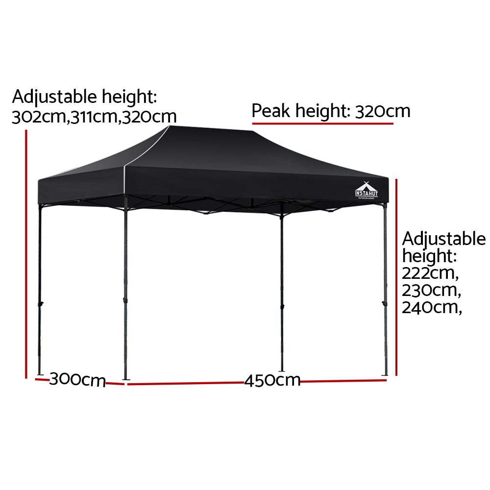 Gazebo Pop Up Marquee 3x4.5 Folding 500D Wedding Tent Base Pod Black - Home & Garden > Shading > Canopies & Gazebos - Rivercity House & Home Co. (ABN 18 642 972 209) - Affordable Modern Furniture Australia