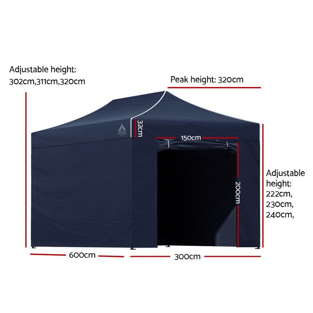Gazebo Pop Up Marquee 3x6 Folding Tent Gazebos Camping 500D Oxford Navy - Home & Garden > Shading > Canopies & Gazebos - Rivercity House & Home Co. (ABN 18 642 972 209) - Affordable Modern Furniture Australia