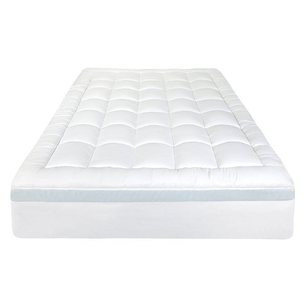 Gel Memory Foam Mattress Topper 8cm Queen Size with Cooling Gel - White and Blue - Rivercity House & Home Co. (ABN 18 642 972 209) - Affordable Modern Furniture Australia