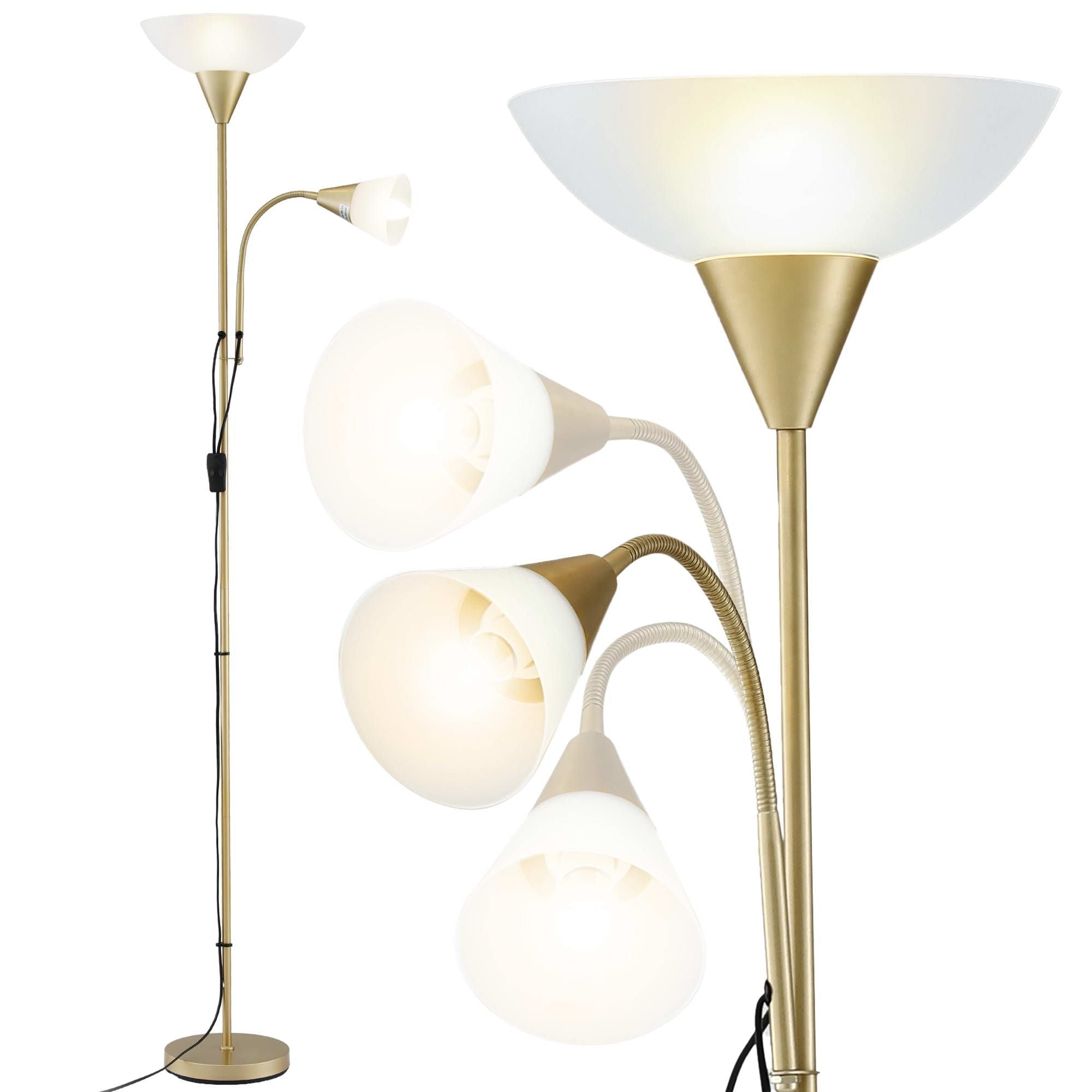 Gold Floor Lamp with Reading Light | Mother and Child Standing Lamp with 360 Flexible Gooseneck, Individual Switch & Plate Shade, E27 & E14 Bulb (Not Included) Home Living Room Office Reading - Home & Garden > Lighting > Floor Lamps - Rivercity House & Home Co. (ABN 18 642 972 209) - Affordable Modern Furniture Australia
