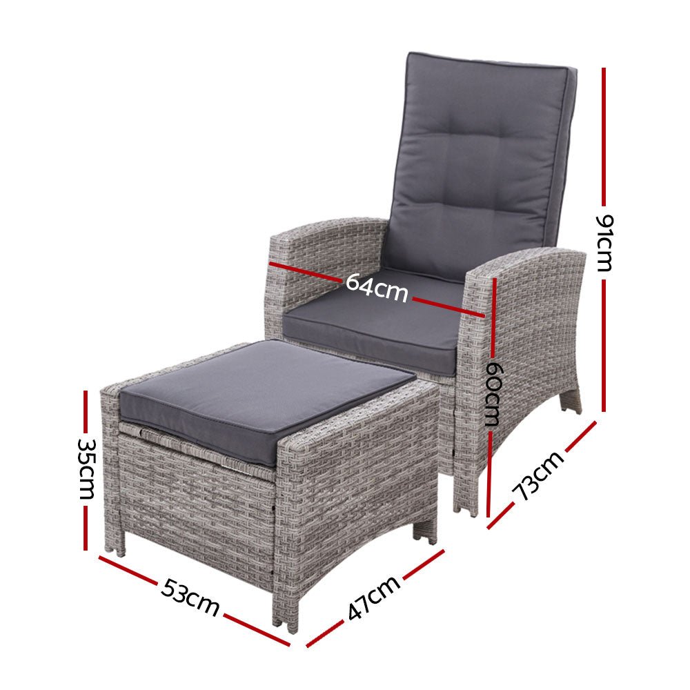 Grey Wicker Sun lounge Recliners With Ottomans (Twin Pack) - Rivercity House & Home Co. (ABN 18 642 972 209) - Affordable Modern Furniture Australia