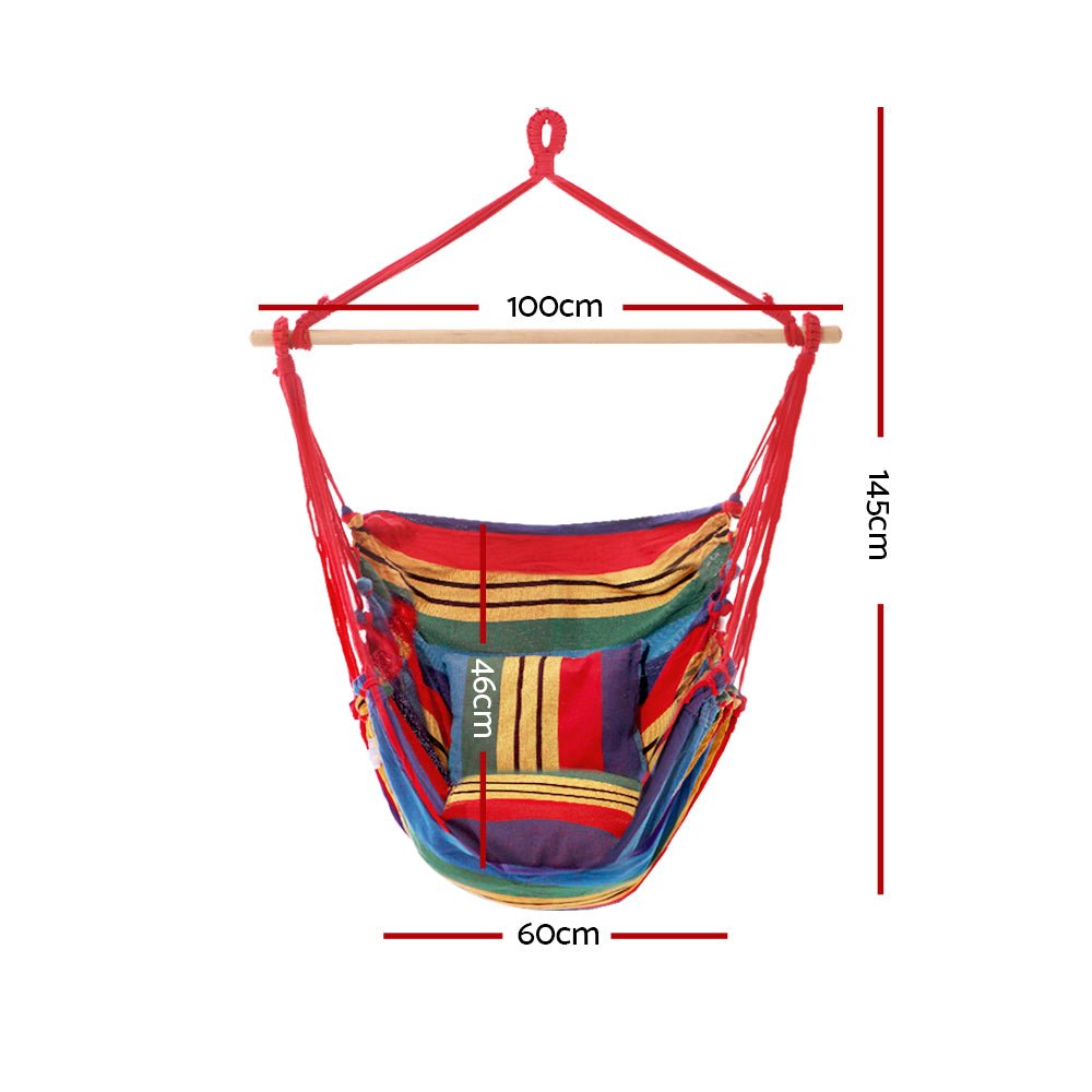 Hammock Chair Outdoor Camping Hanging Hammocks Cushion Pillow Rainbow - Home & Garden > Hammocks > Hammocks & Accessories - Rivercity House & Home Co. (ABN 18 642 972 209) - Affordable Modern Furniture Australia