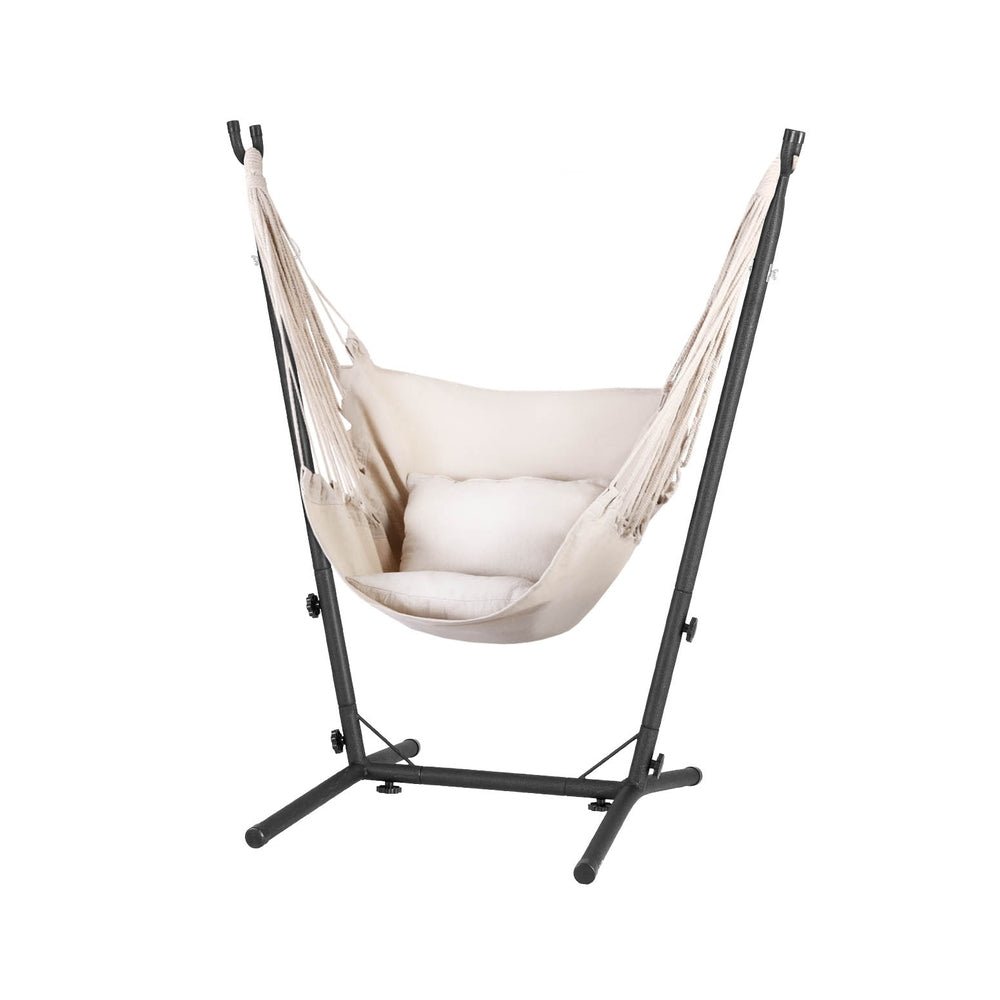 Hammock Chair Outdoor Camping Hanging with Stand Cream - Home & Garden > Hammocks - Rivercity House & Home Co. (ABN 18 642 972 209) - Affordable Modern Furniture Australia