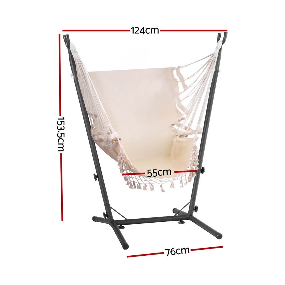Hammock Chair Outdoor Camping Hanging with Stand Cream - Home & Garden > Hammocks - Rivercity House & Home Co. (ABN 18 642 972 209) - Affordable Modern Furniture Australia
