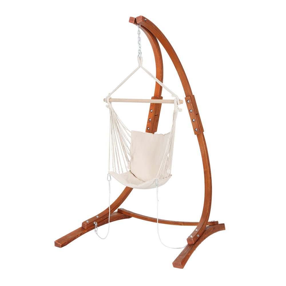 Hammock Chair Timber Outdoor Furniture Camping with Stand White - Furniture > Outdoor > Outdoor Chairs - Rivercity House & Home Co. (ABN 18 642 972 209) - Affordable Modern Furniture Australia