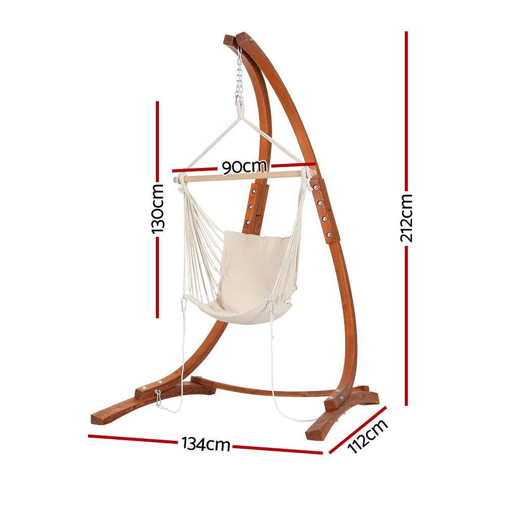 Hammock Chair Timber Outdoor Furniture Camping with Stand White - Furniture > Outdoor > Outdoor Chairs - Rivercity House & Home Co. (ABN 18 642 972 209) - Affordable Modern Furniture Australia