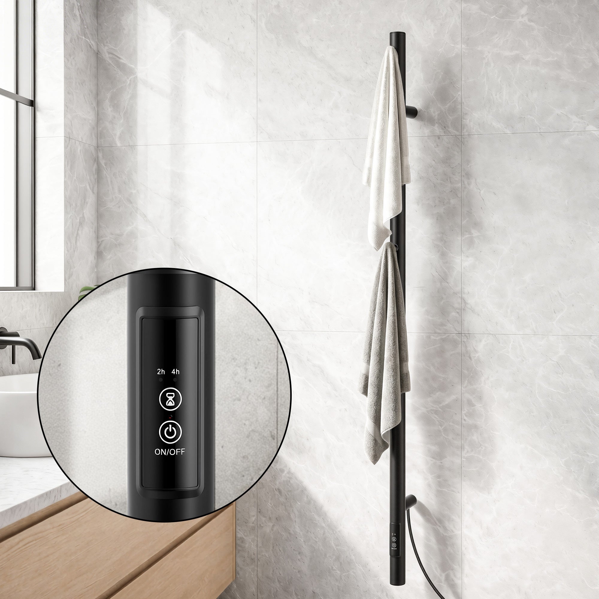 Heated Towel Rail with Timer Vertical Electric Heater Warmer Rack Black - Home & Garden > Bathroom Accessories > Towel Racks & Holders - Rivercity House & Home Co. (ABN 18 642 972 209) - Affordable Modern Furniture Australia